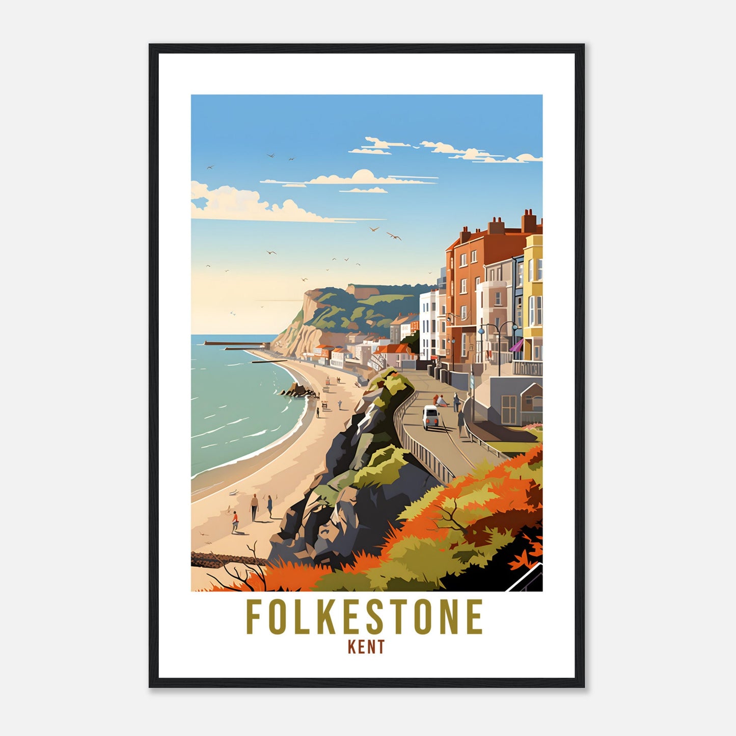 Folkestone Travel Print Kent Home Decor Folkestone South East England Wall Hanging Folkestone Artwork Gift Folkestone Travel Poster Artwork