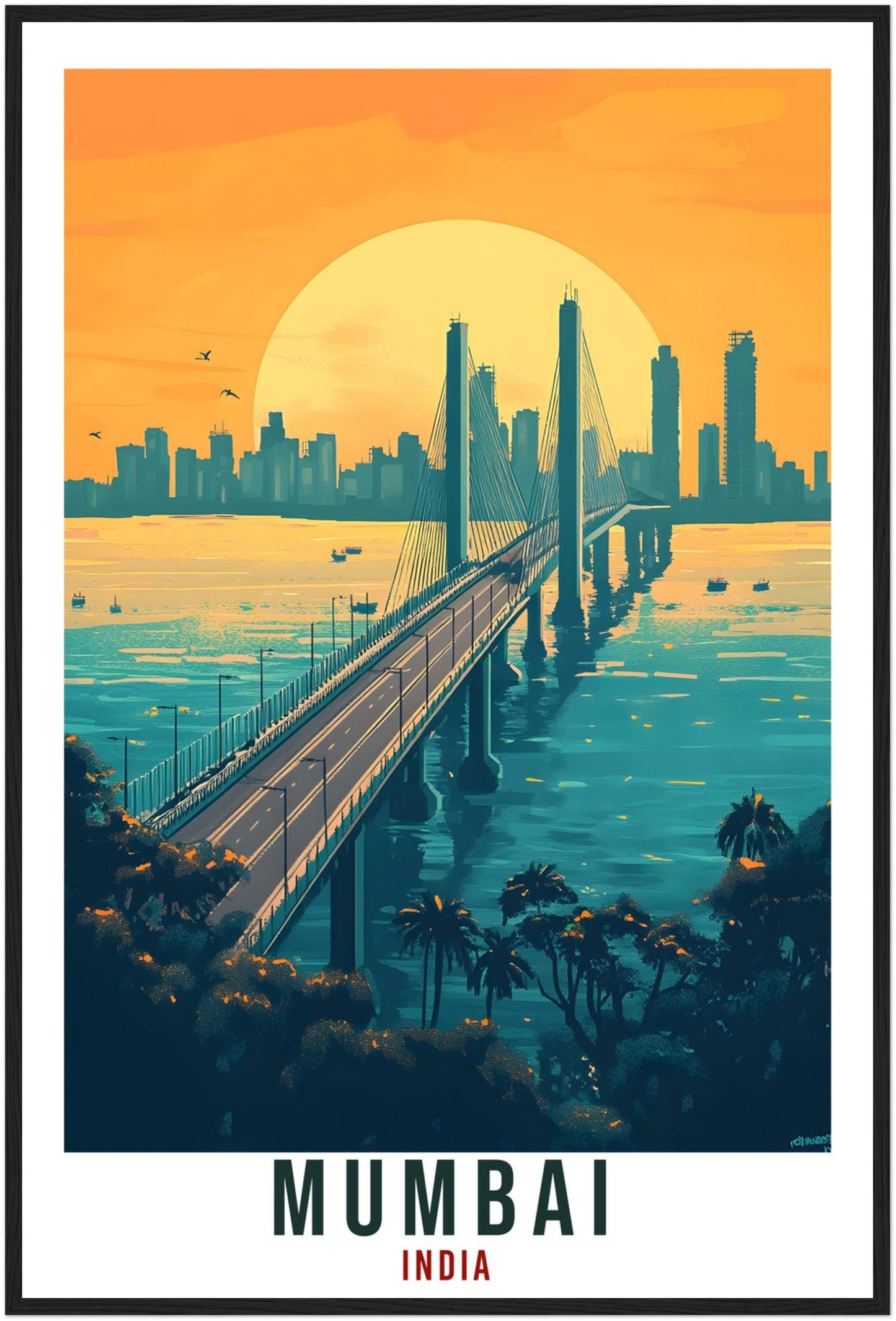 Mumbai Travel Print Indian Home Decor Mumbai Bridge Wall Art Wall Hanging Art Lover India Artwork Travel Poster India Travel Art City Art