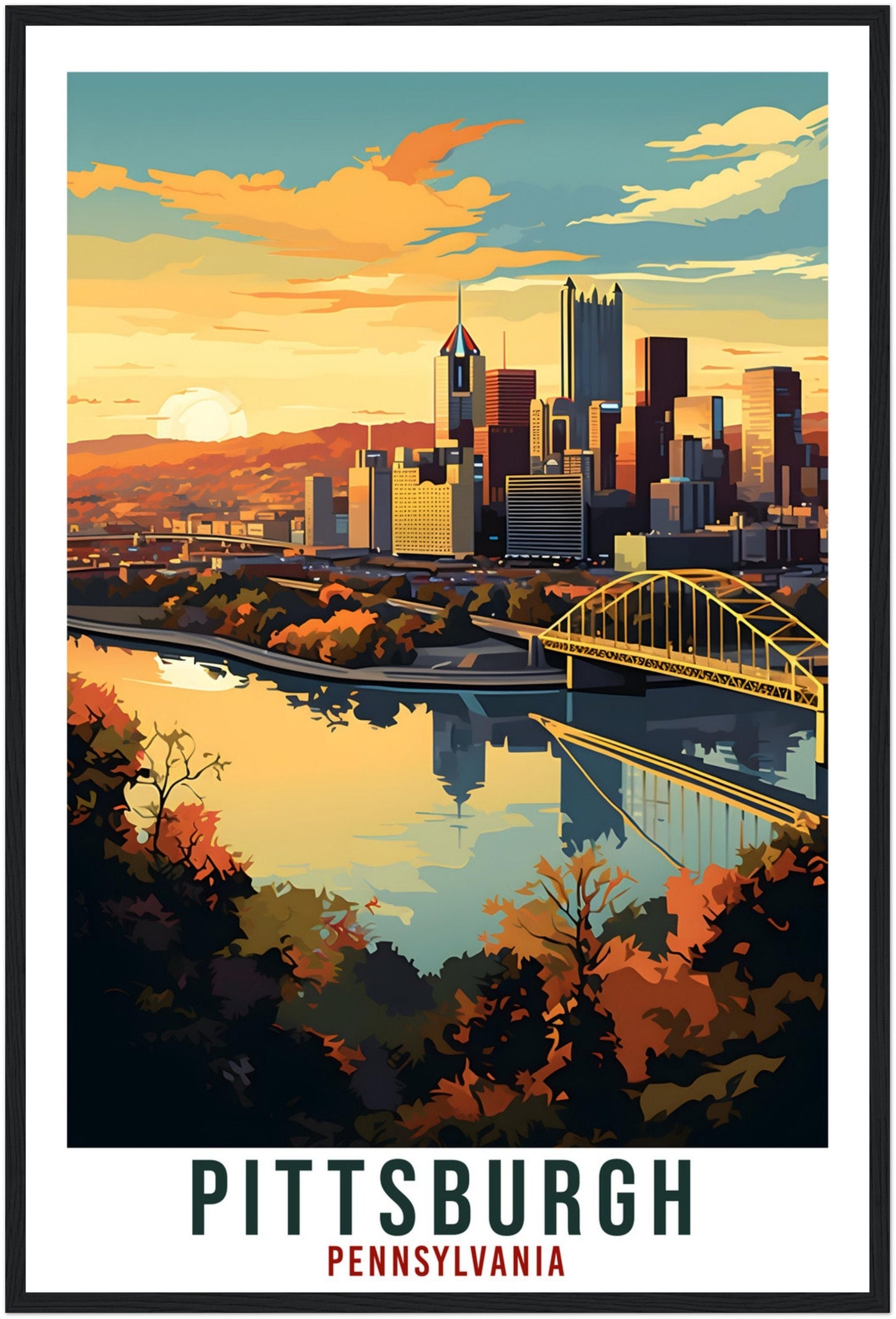 Pittsburgh Travel Poster Pennsylvania Home Decoration USA Wall Art Gift Wall Hanging Art Lover Pennsylvania Artwork Pittsburgh Travel Print