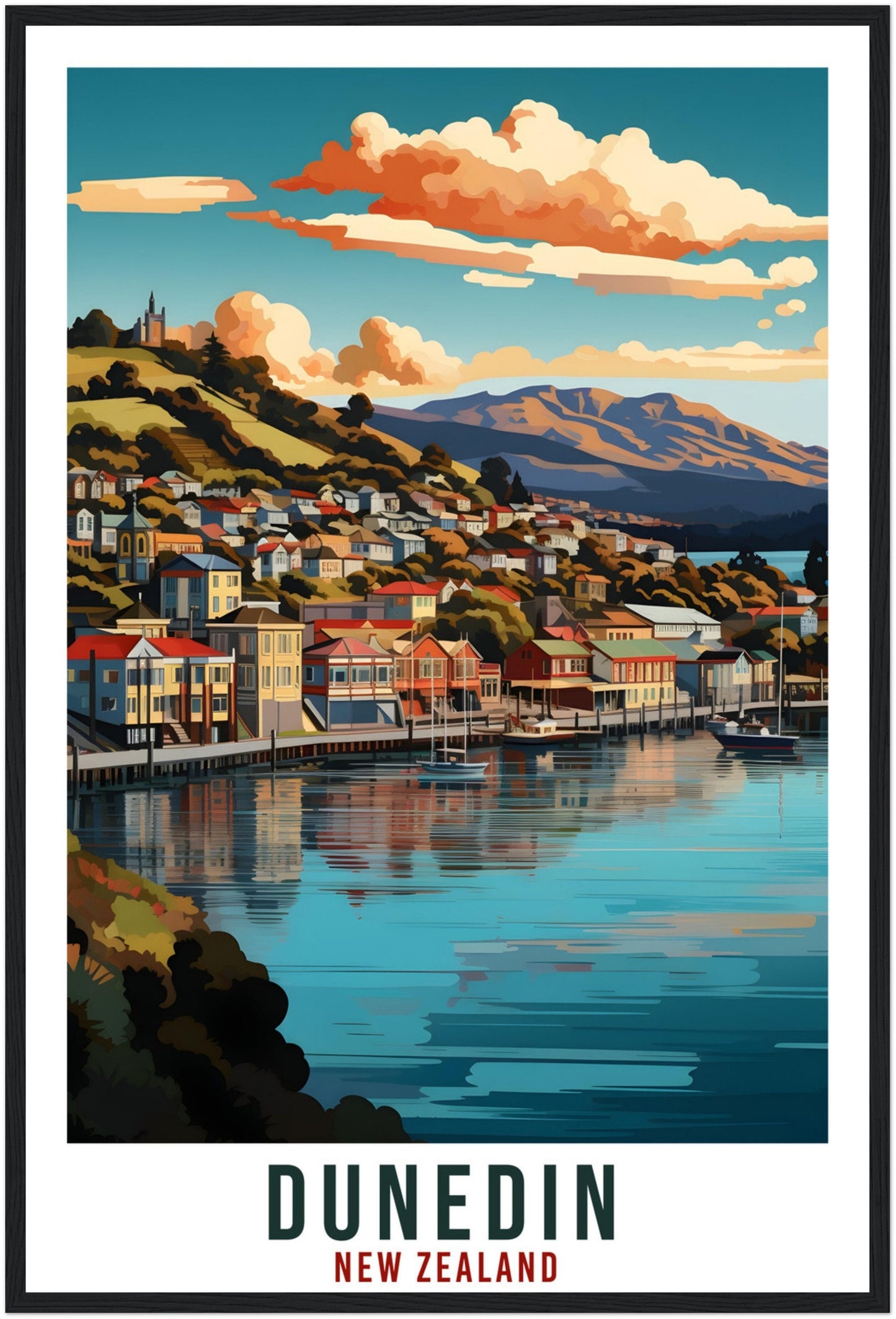 Dunedin Travel Print Wall Art Dunedin New Zealand City Landscape Artwork Dunedin Art Gifts Dunedin Travel Poster New Zealand Art Lovers Gift