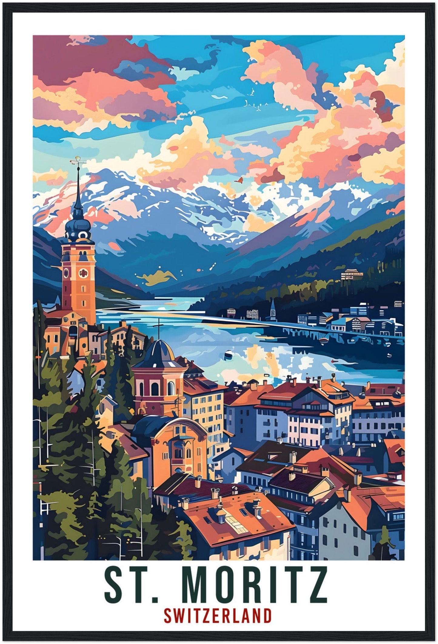 St Moritz Travel Print Swiss Wall Art Wall Hanging Home Living Décor St Moritz Gift Art Lovers Switzerland Artwork Gift Swiss Travel Poster