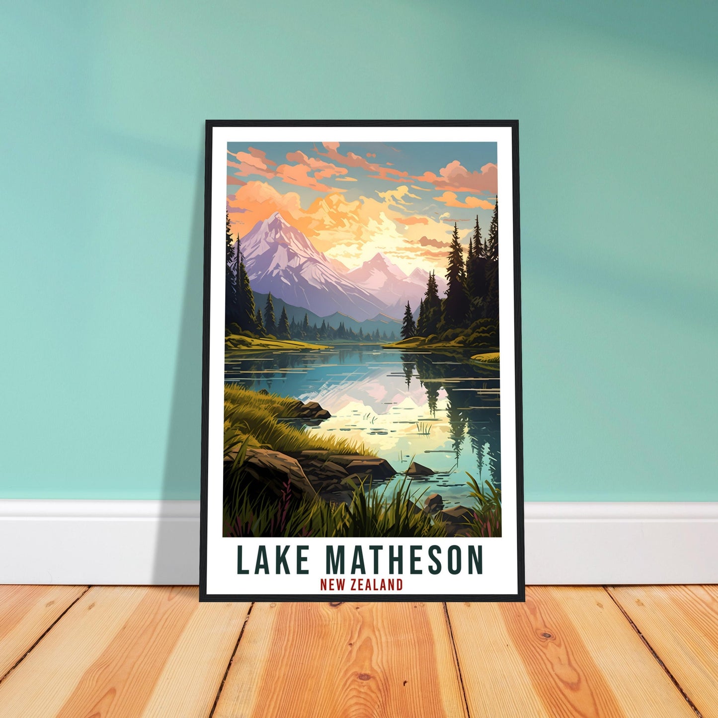 Lake Matheson Travel Print Wall Art Lake Matheson New Zealand Artwork Art Gifts Lake Matheson Travel Poster New Zealand Wall Hanging Decor