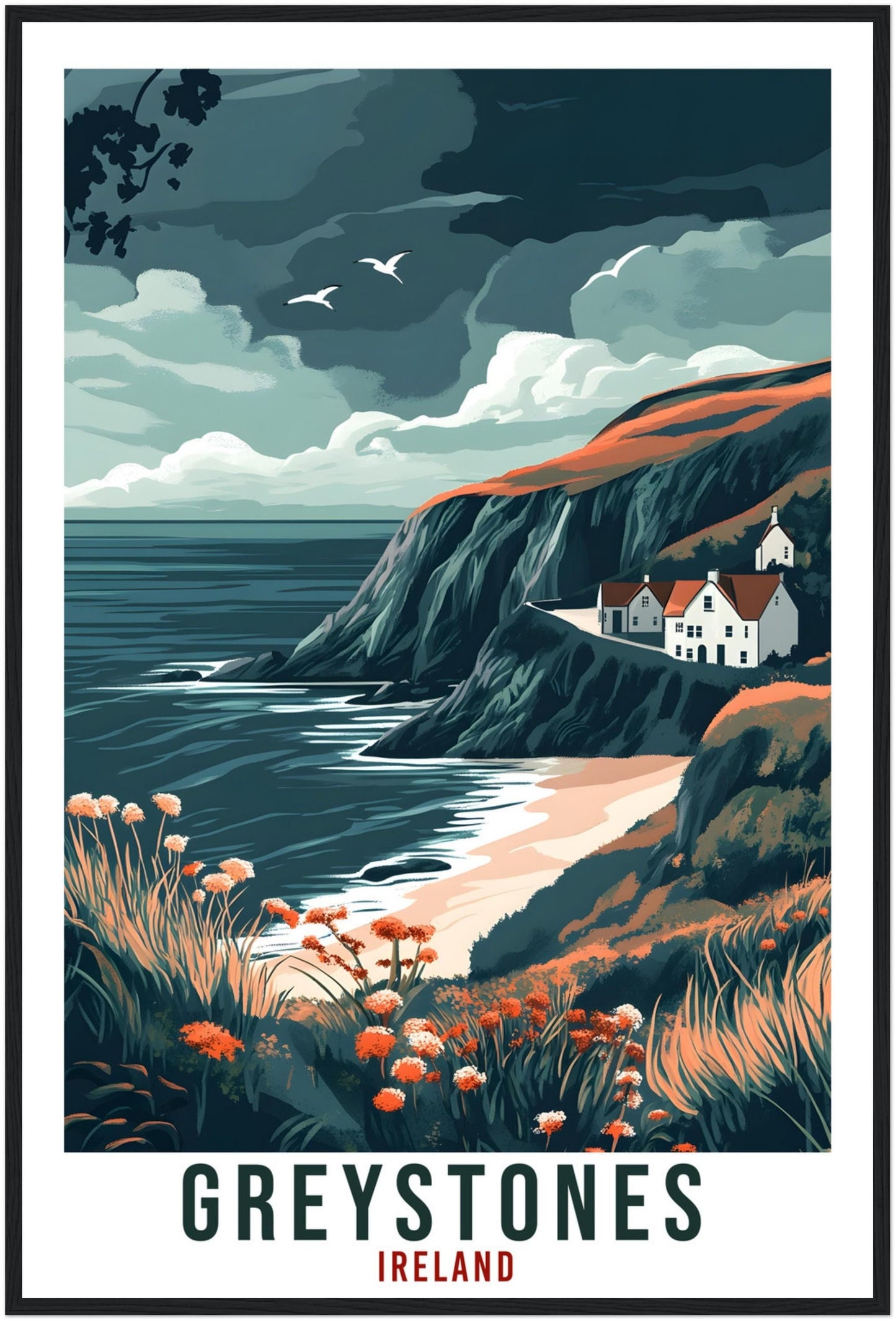 Greystones Travel Print Ireland Home Decor Greystones Wall Art Wall Hanging Art Lover Irish Artwork Travel Poster Greystones Ireland Travel