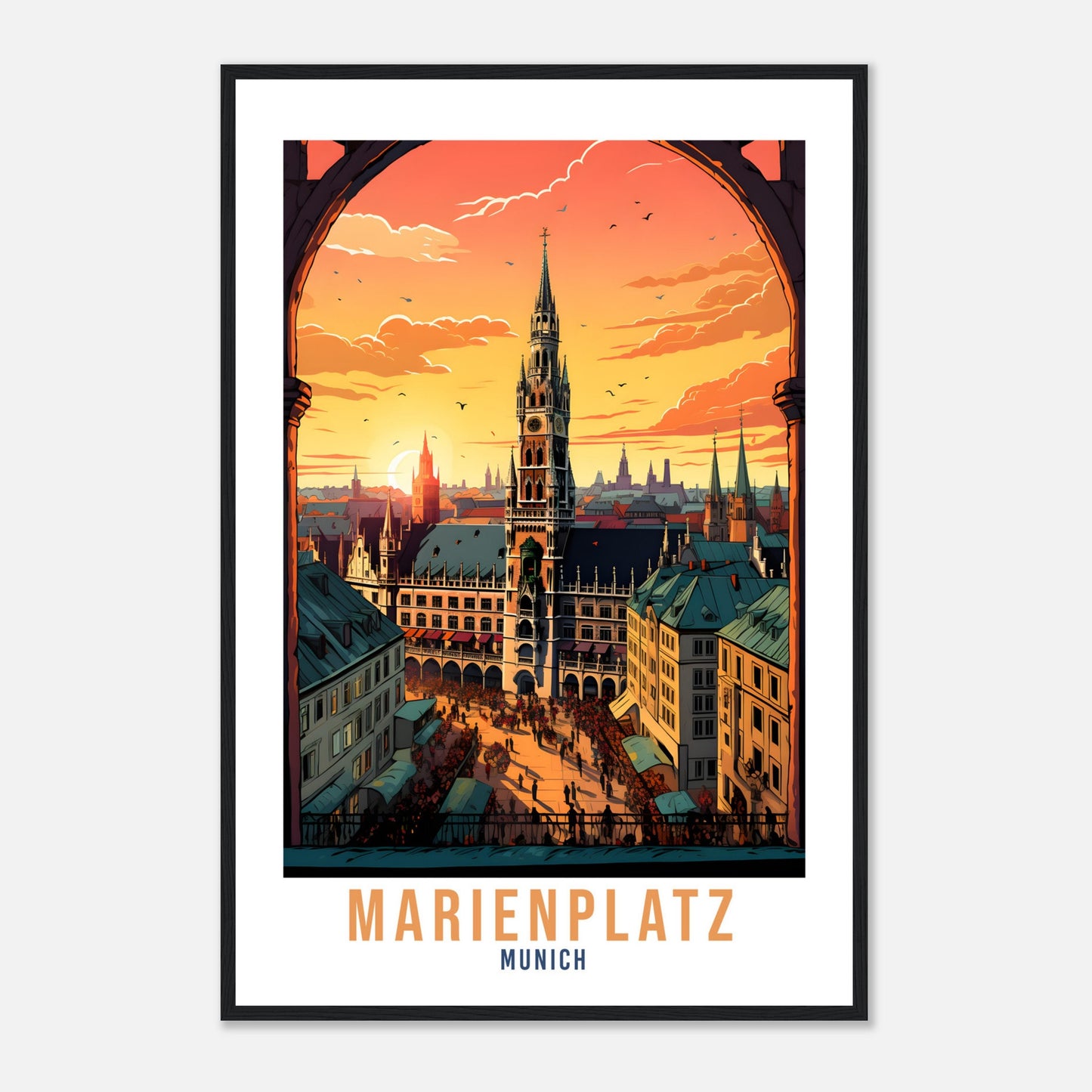 Munich Travel Print Germany Wall Art Marienplatz Travel Poster Munich Home Decor Munich Cityscape Art Gift Marienplatz Munich Wall Art Gift