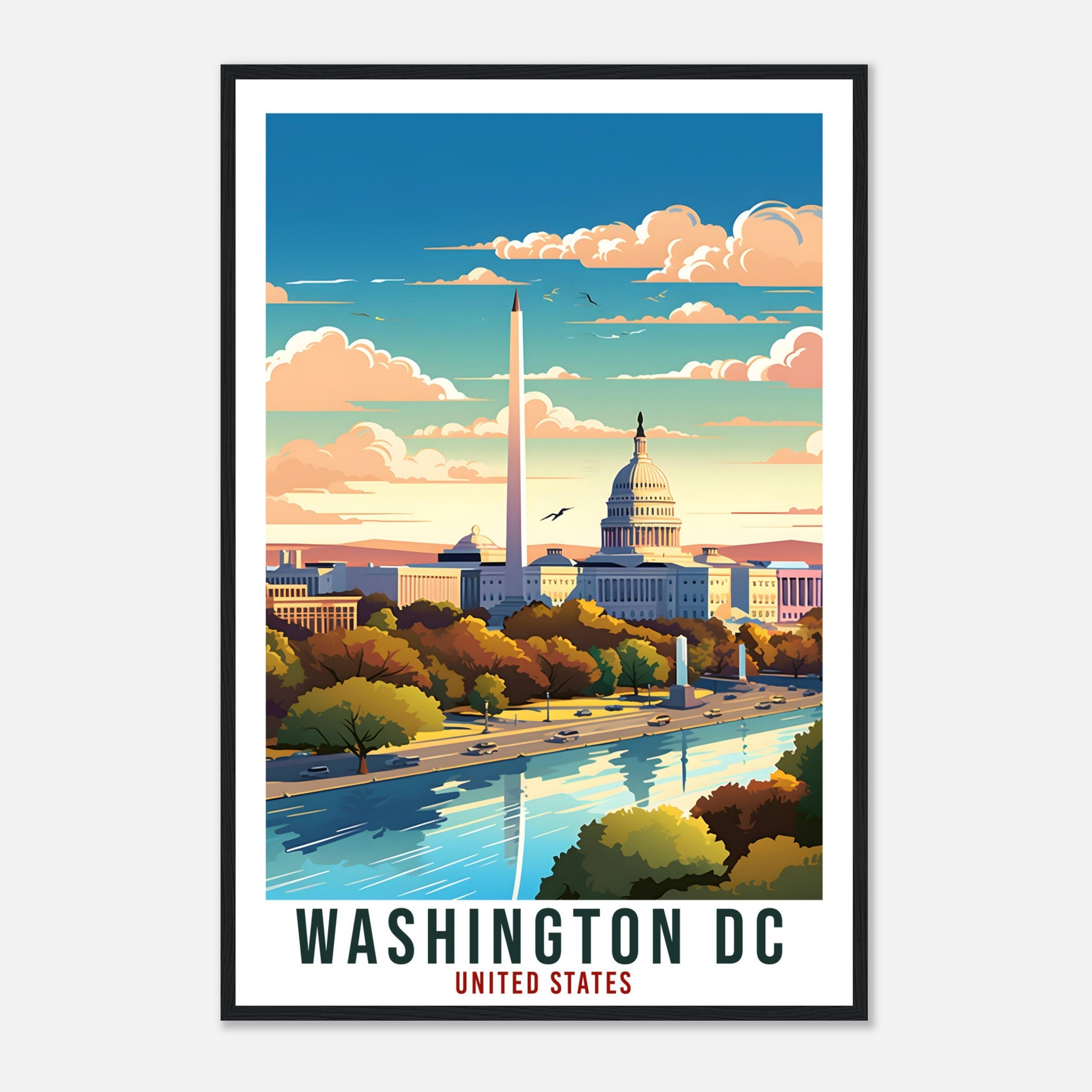 Washington DC Travel Print America Home Decoration City Wall Art Gift Wall Hanging Art Lover United States Artwork Washington Travel Poster