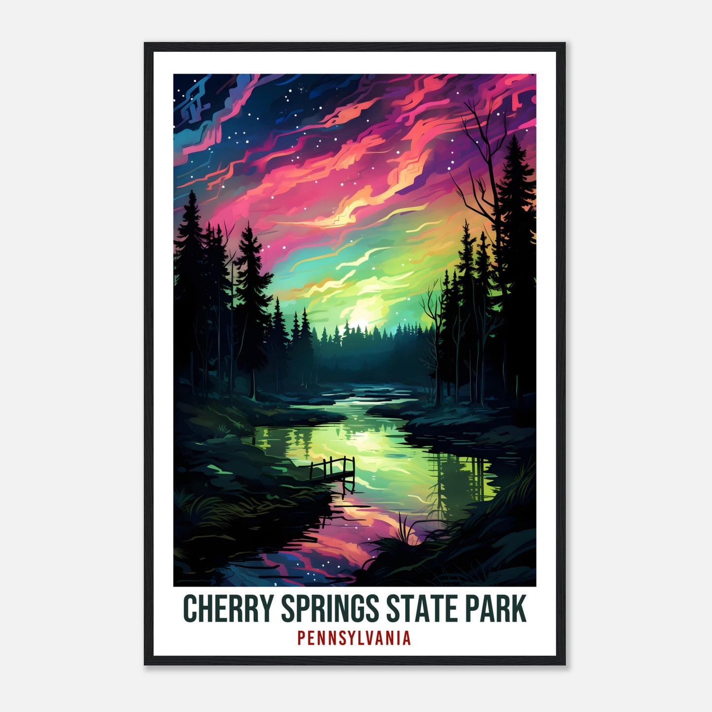 Cherry Springs State Park Travel Print Pennsylvania Northern Lights Wall Art Hanging Travel Art Gift Cherry Springs Travel Poster Artwork