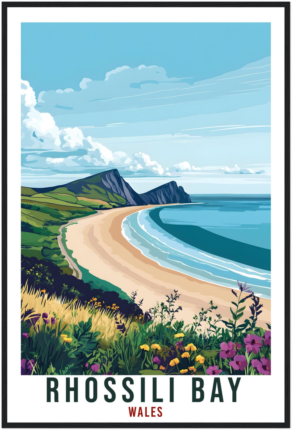 Rhossili Bay Travel Print Wales Home Decor Rhossili Bay Wall Art Wall Hanging Art Lover Wales Artwork Travel Poster Rhossili Bay Travel Art