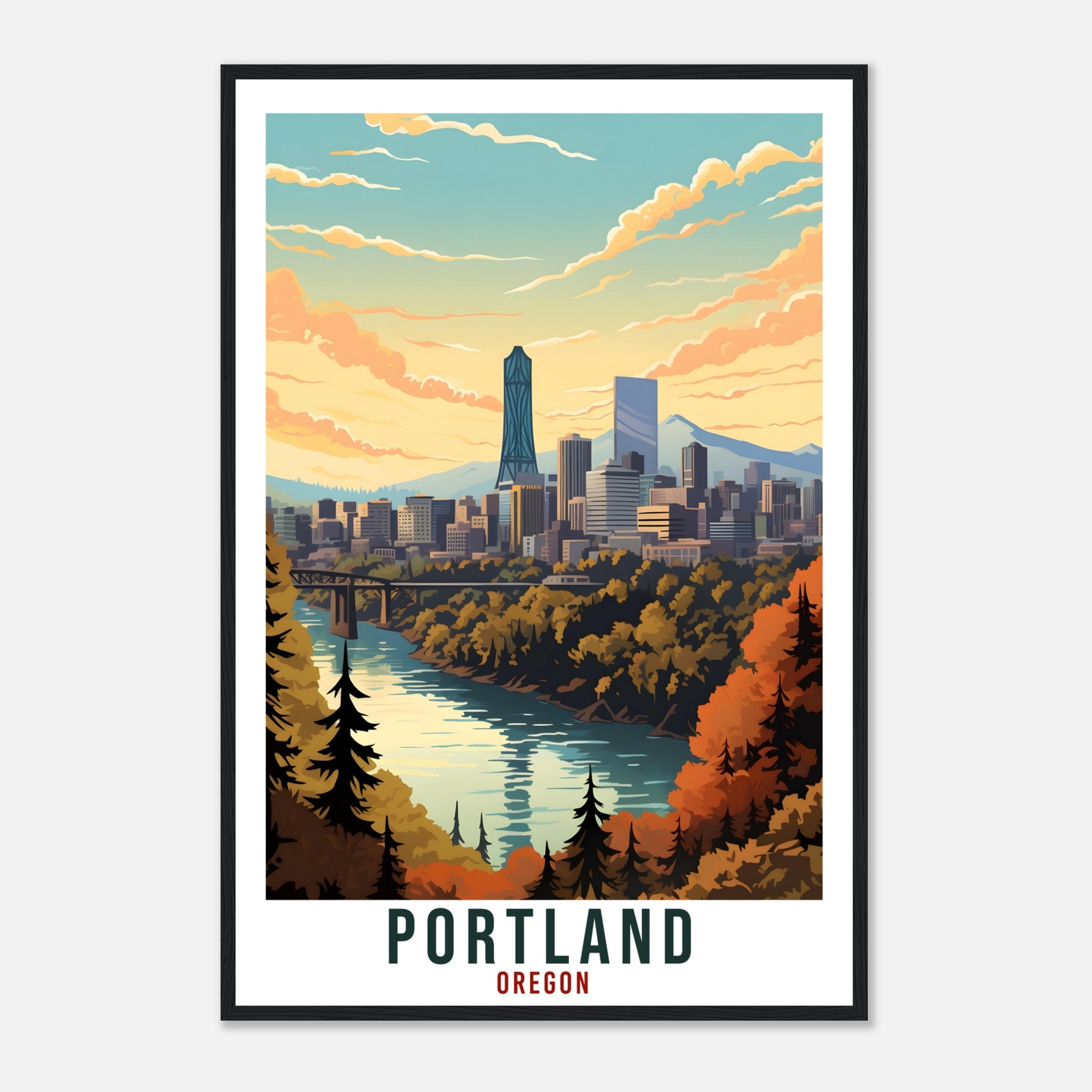 Portland Travel Print Oregon Home Decoration USA City Wall Art Gift Wall Hanging Art Lover Oregon Artwork Portland Skyline Travel Poster