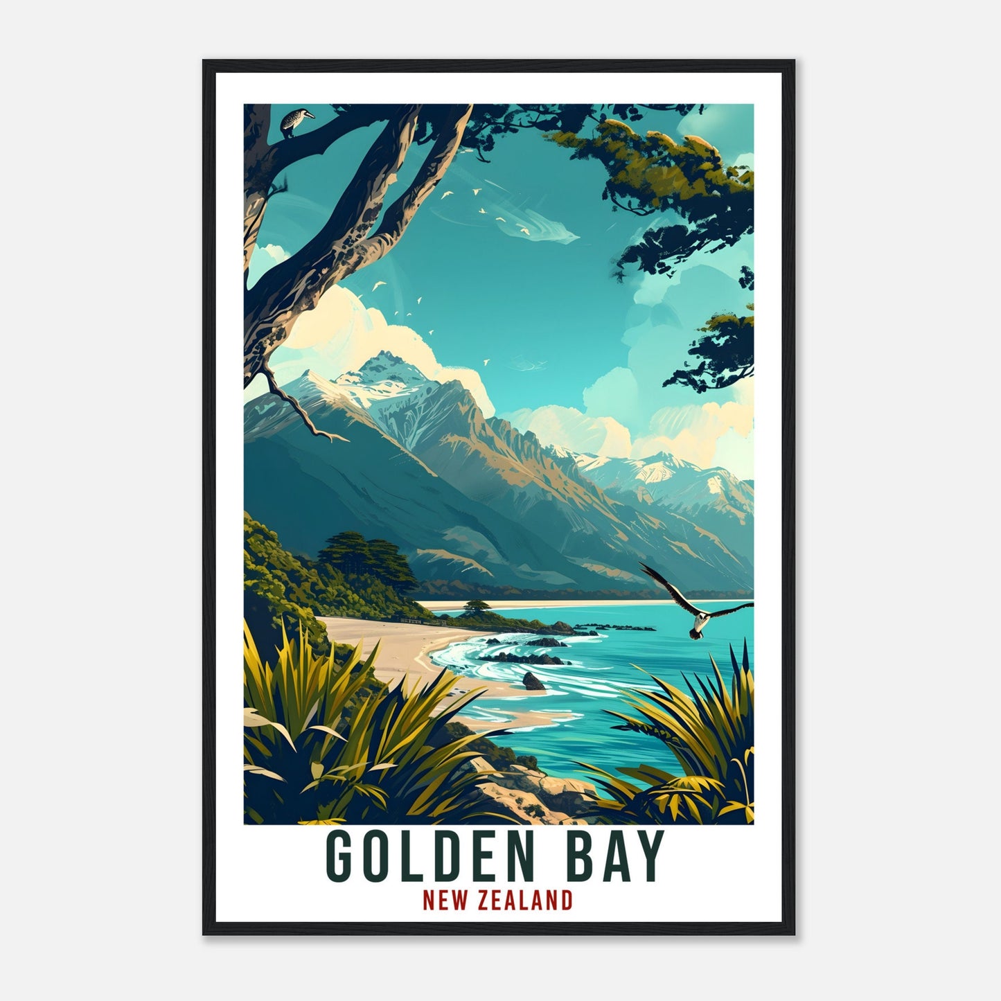 Golden Bay Travel Print Wall Art Golden Bay New Zealand Artwork Art Gifts Golden Bay Travel Poster New Zealand Gift Wall Hanging Home Decor