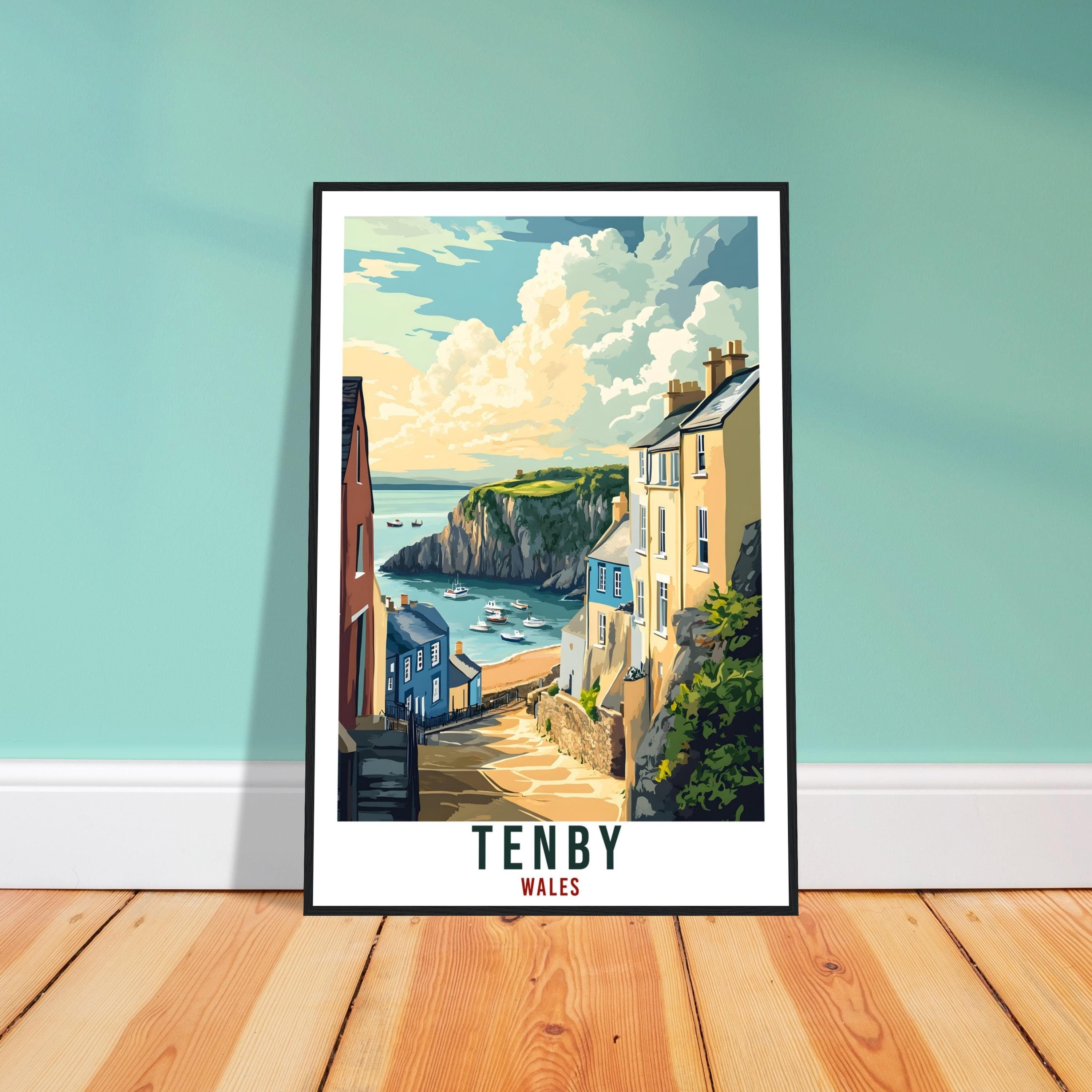 Tenby Travel Poster Wales Home Decor Tenby Wall Art Wall Hanging Art Lover Wales Artwork Travel Print Tenby Travel Art Gift Wales Artwork
