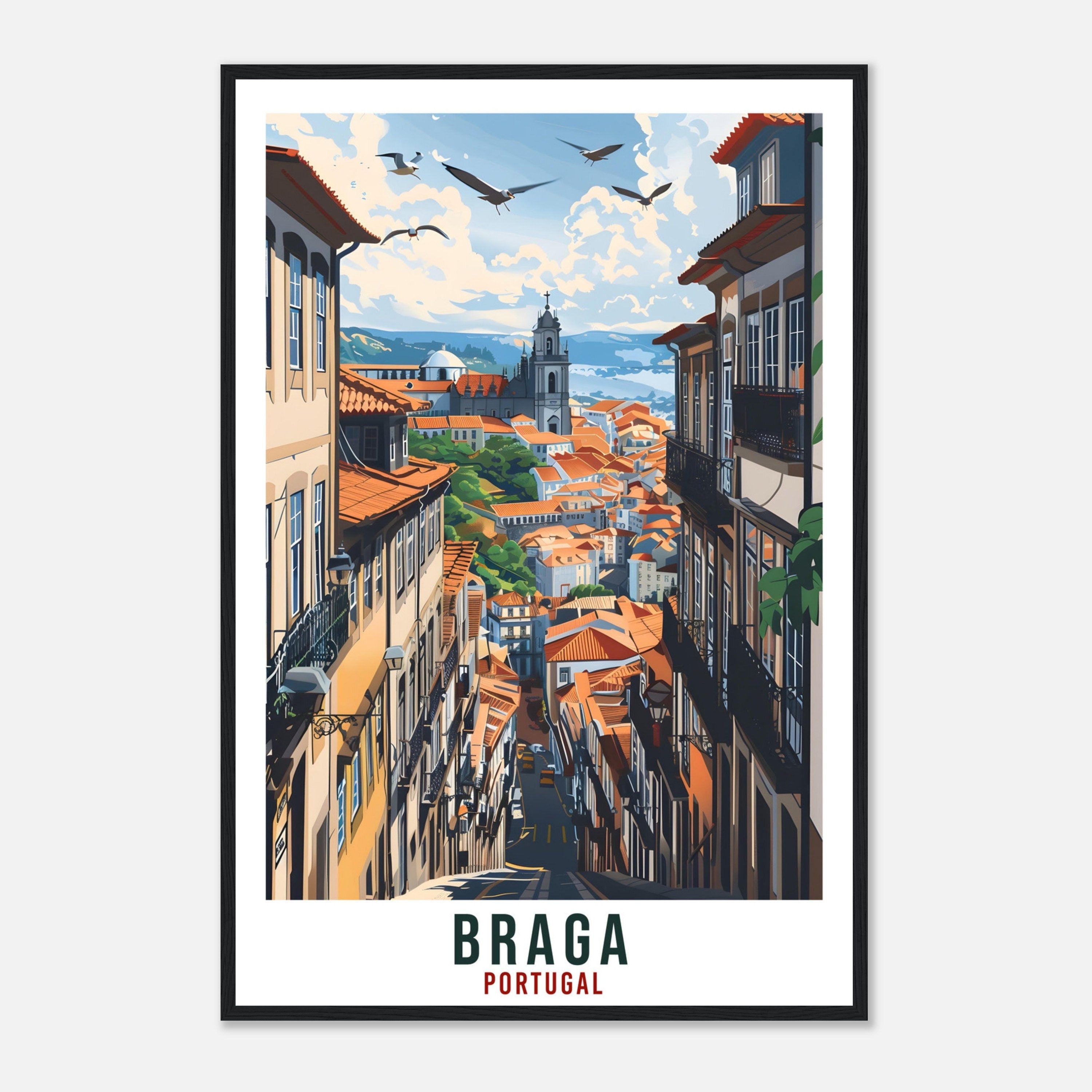 Braga Travel Print Portugal Wall Art Wall Hanging Home Décor Braga Gift Portugal Landmark Artwork Gift Portugal Braga Holiday Travel Poster