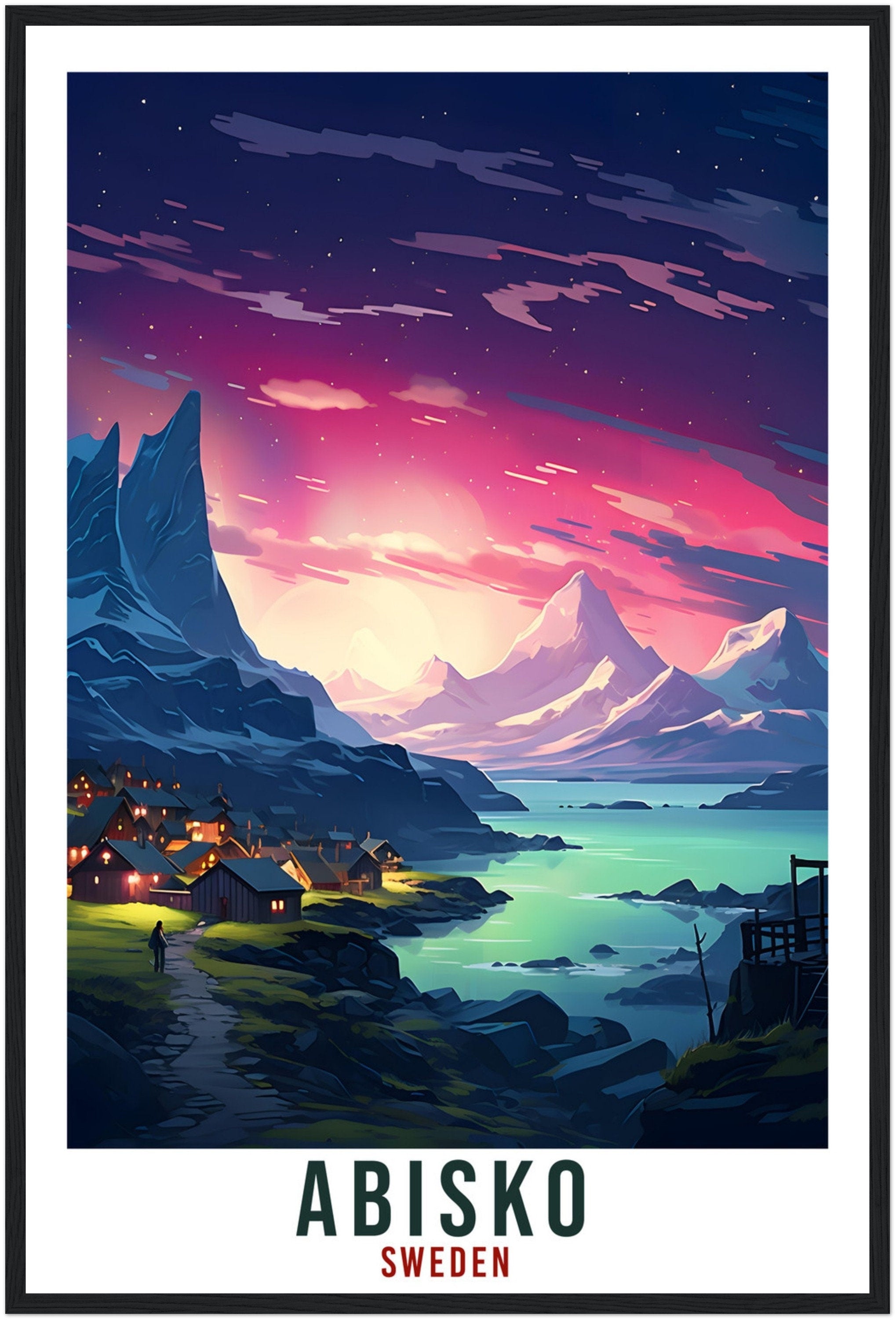 Abisko Travel Print Sweden Northern Lights Wall Art Wall Hanging Travel Art Gift Abisko Travel Poster Sweden Landscape Artwork Art Lover