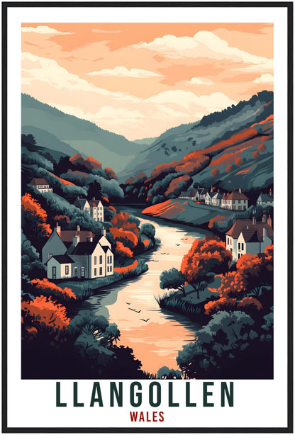 Llangollen Travel Print Wales Home Decor Llangollen Wall Art Wall Hanging Art Lover Wales Artwork Travel Poster Llangollen Travel Art Gift