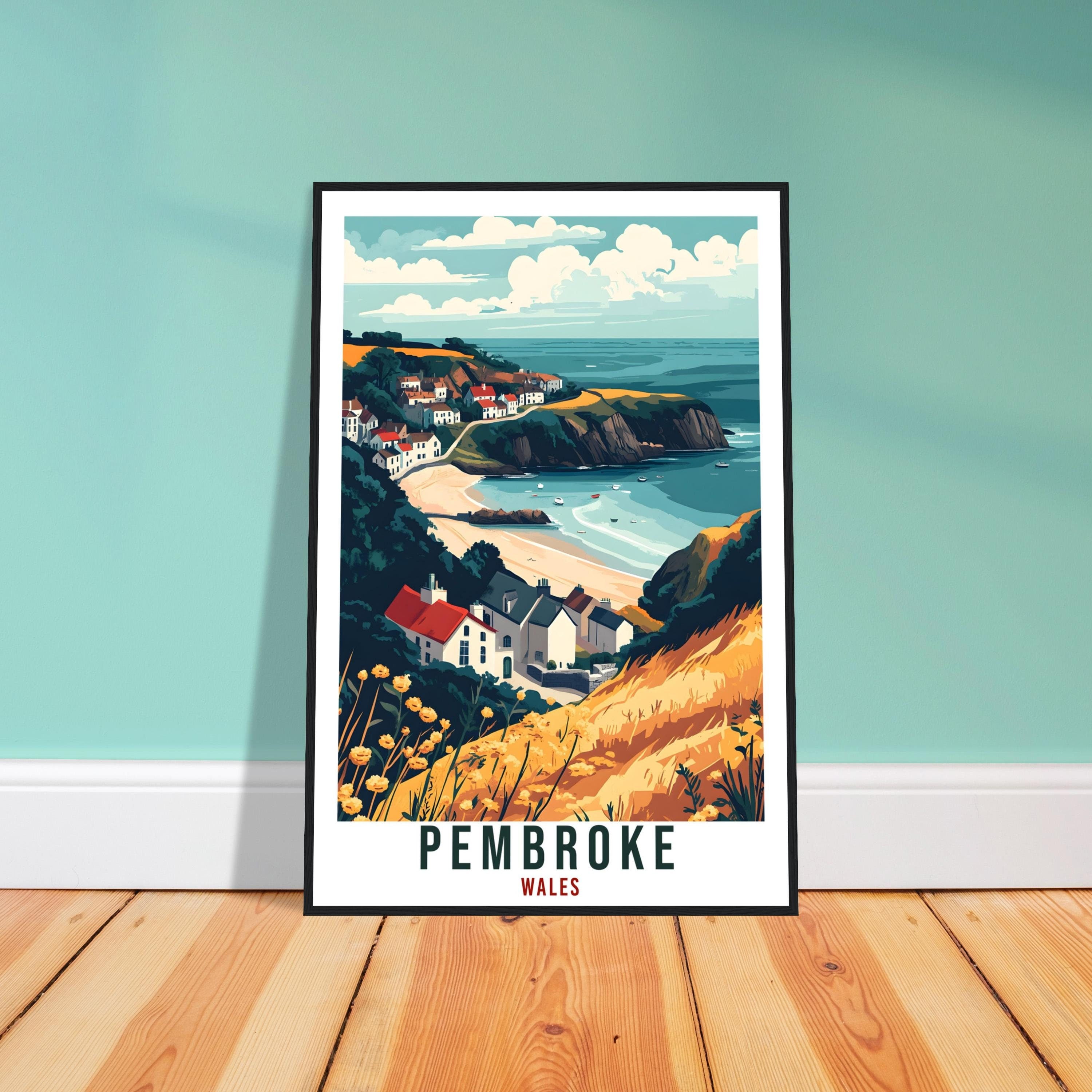 Pembroke Travel Print Wales Home Decor Pembroke Wall Art Wall Hanging Art Lover Wales Artwork Travel Poster Wales Pembroke Travel Art Gift