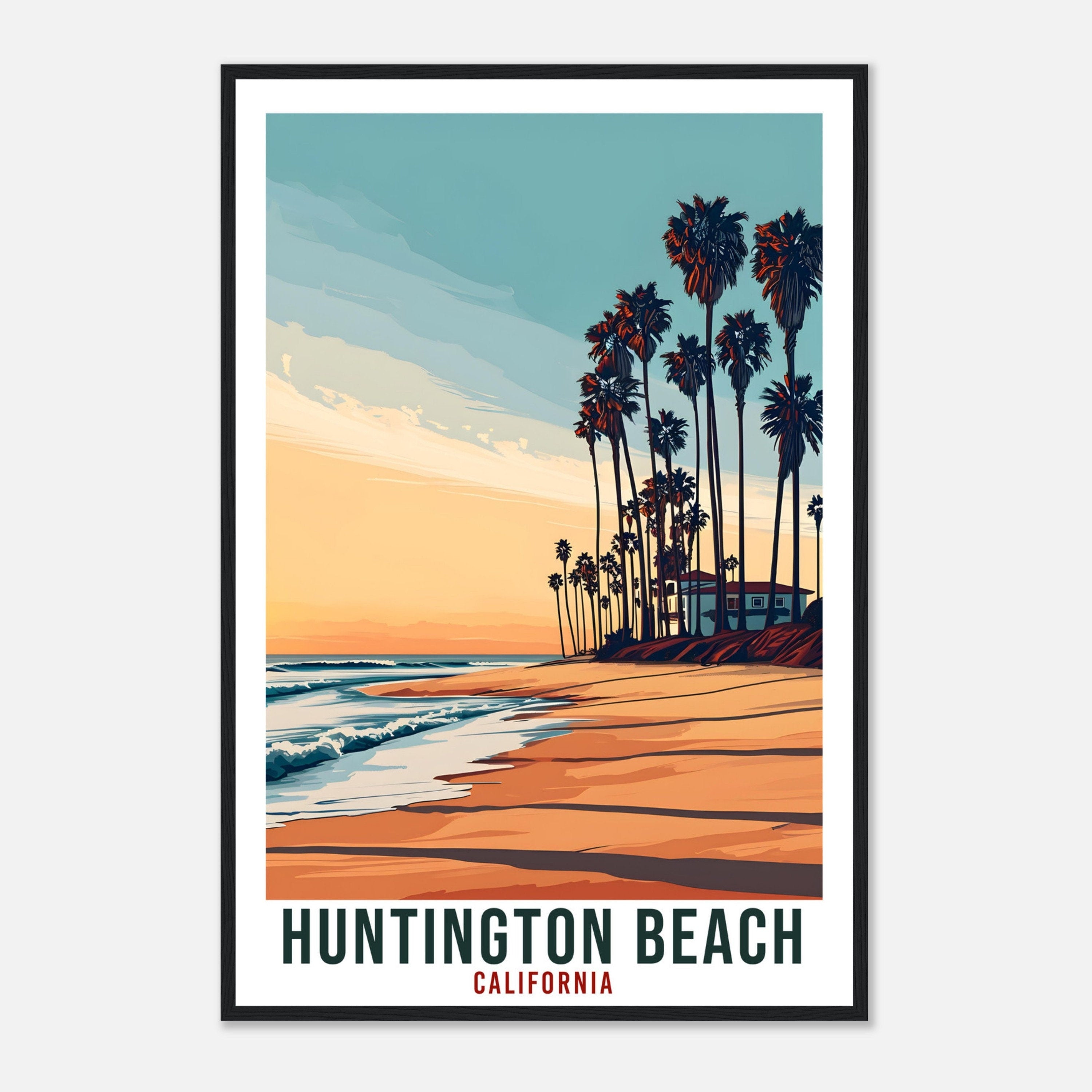 Huntington Beach Travel Print California Home Decor USA City Wall Art Gift Wall Hanging California Artwork Huntington Beach Travel Poster