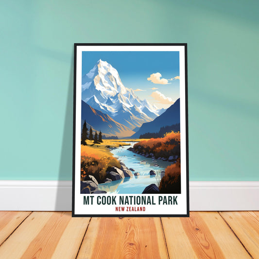 Mt Cook Travel Print Wall Art Mt Cook National Park New Zealand Artwork Mt Cook Art Gifts Mt Cook Travel Poster New Zealand Art Lovers Gift