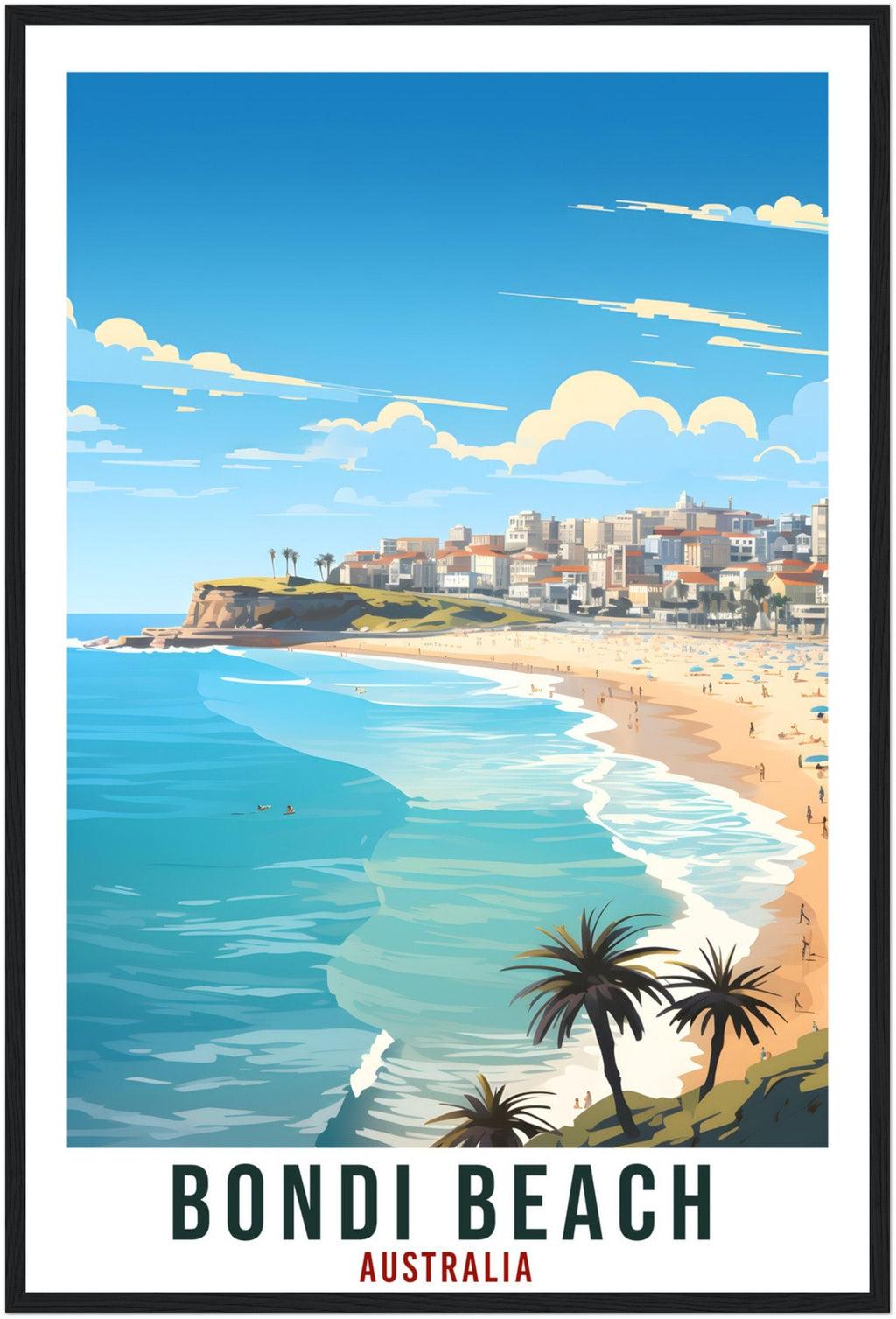 Bondi Beach Travel Poster Wall Art Bondi Beach Australia Artwork Wall Hanging Art Gifts Bondi Beach Travel Print Australian Art Lovers Gift