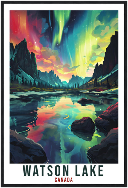 Watson Lake Travel Print Canada Northern Lights Wall Art Wall Hanging Travel Art Gift Watson LakeTravel Poster Canada Landscape Artwork
