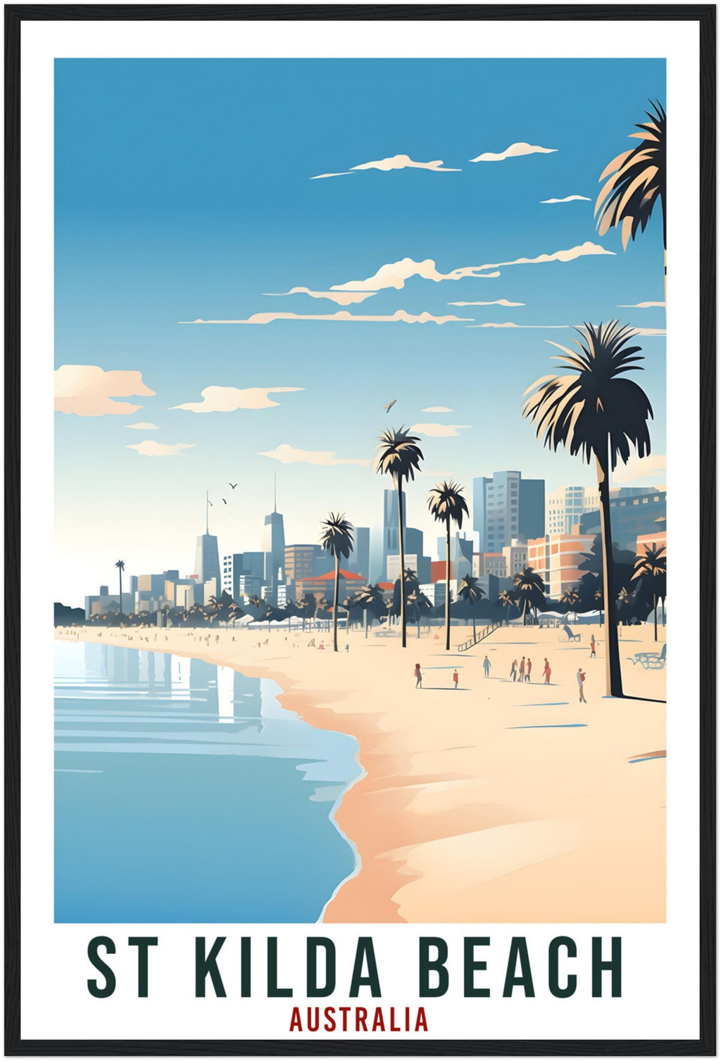 St Kilda Beach Travel Poster Wall Art St Kilda Australia Artwork Wall Hanging Perth Art Gift St Kilda Beach Travel Print Australian Art Gift