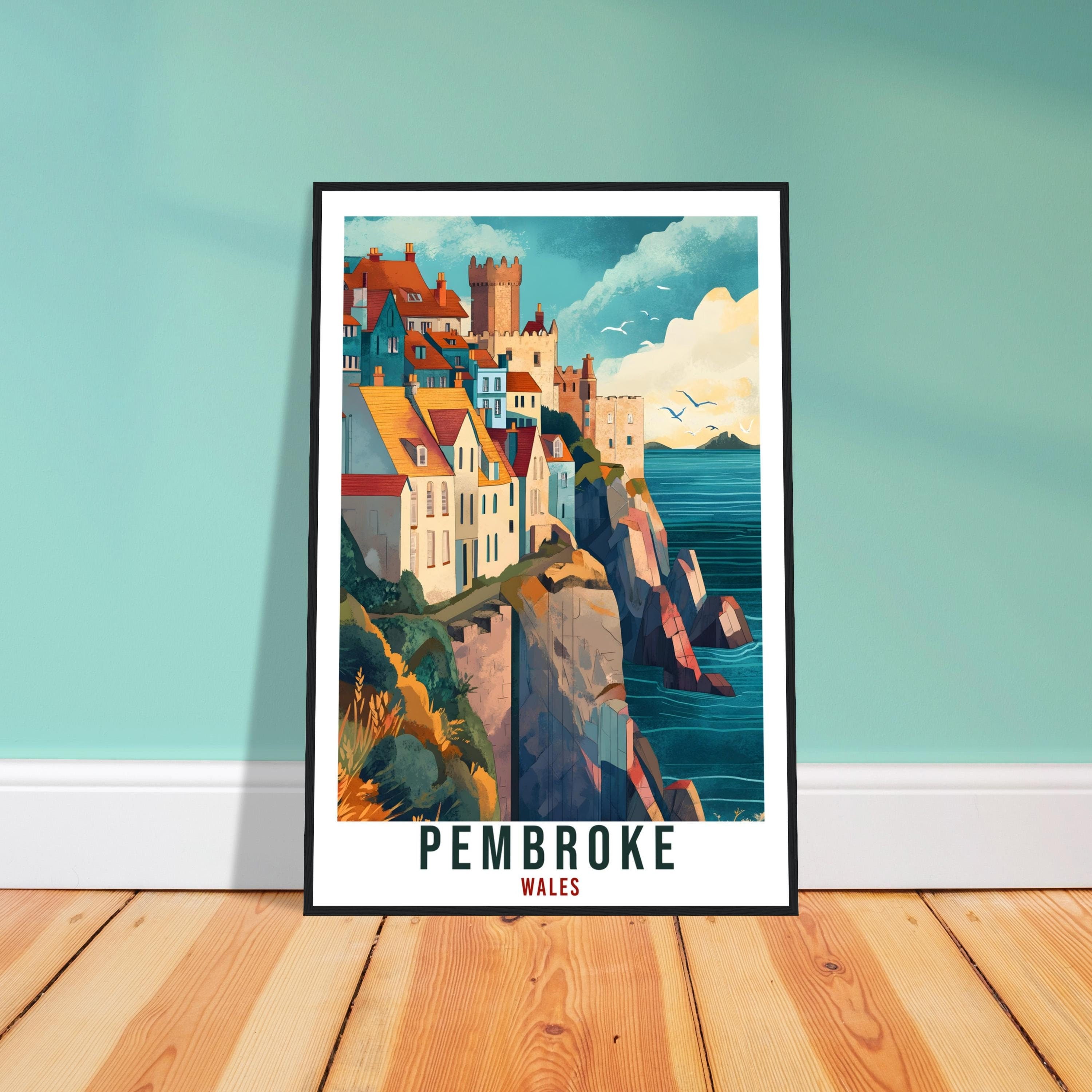 Pembroke Travel Print Wales Home Decor Pembroke Wall Art Wall Hanging Art Lover Wales Artwork Travel Poster Pembroke Travel Art Gift