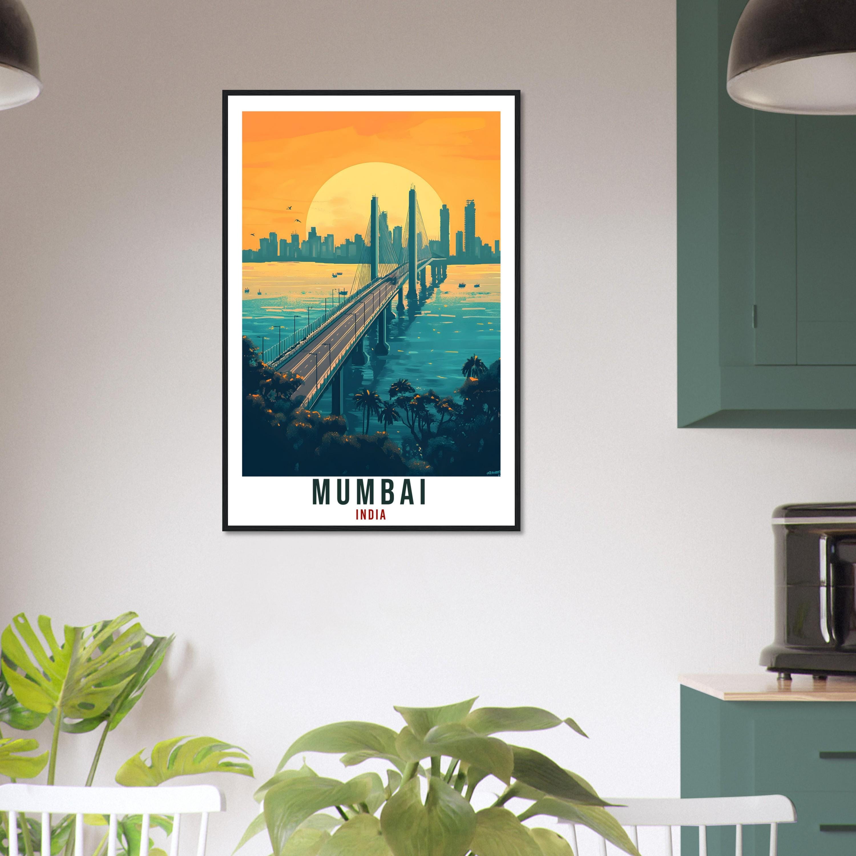 Mumbai Travel Print Indian Home Decor Mumbai Bridge Wall Art Wall Hanging Art Lover India Artwork Travel Poster India Travel Art City Art
