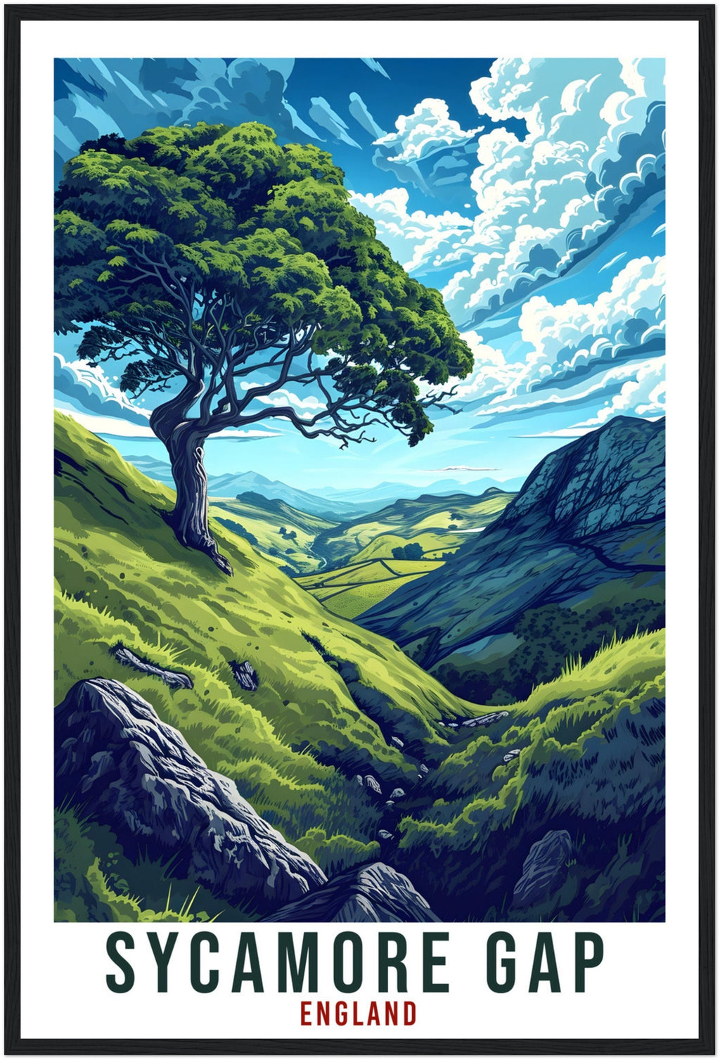 Sycamore Gap Travel Print English Wall Art Home Decor Wall Hanging Travel Art Gift Sycamore Gap Travel Poster Crag Lough Artwork Art Lover