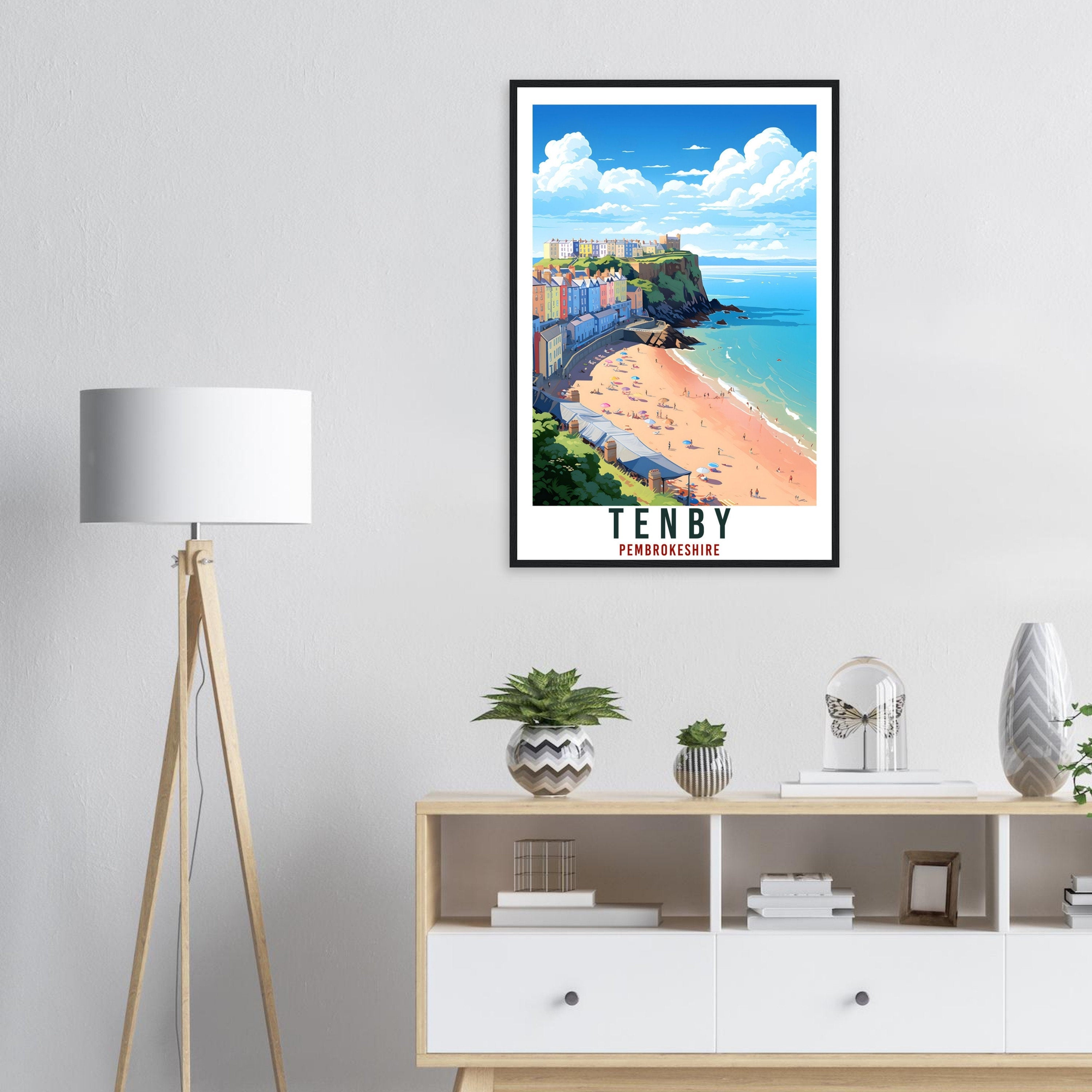 Tenby Travel Print English Wall Art Home Decor Pembrokeshire Travel Art Gift Tenby Travel Poster England Landscape Artwork Art Lover Gift