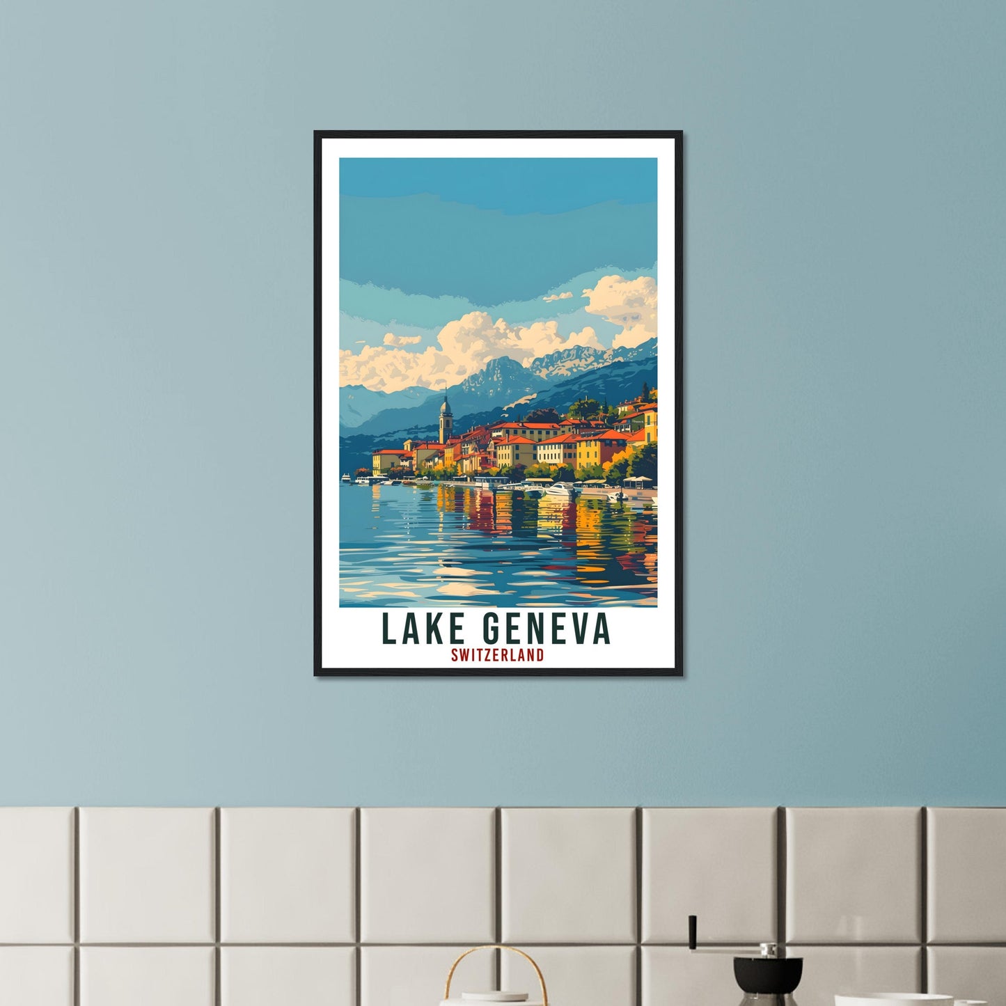 Lake Geneva Travel Print Swiss Wall Art Wall Hanging Home Décor Lake Geneva Gift Art Lover Gift Switzerland Artwork Gift Swiss Travel Poster