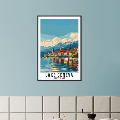 Lake Geneva Travel Print Swiss Wall Art Wall Hanging Home Décor Lake Geneva Gift Art Lover Gift Switzerland Artwork Gift Swiss Travel Poster