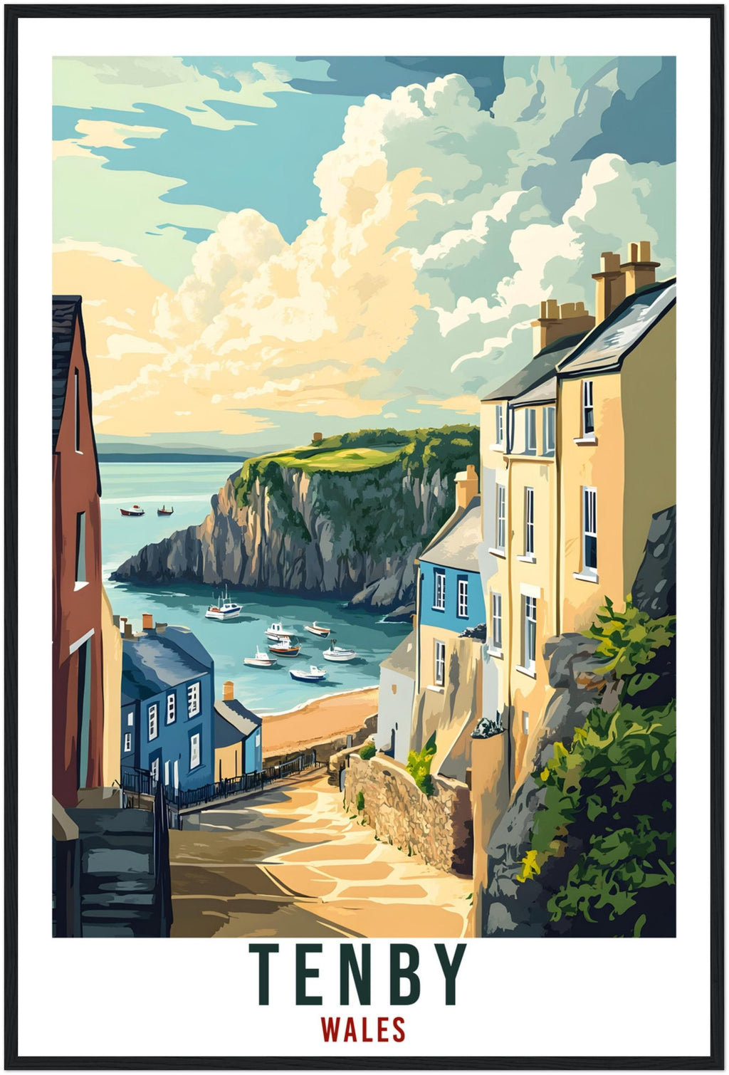 Tenby Travel Poster Wales Home Decor Tenby Wall Art Wall Hanging Art Lover Wales Artwork Travel Print Tenby Travel Art Gift Wales Artwork