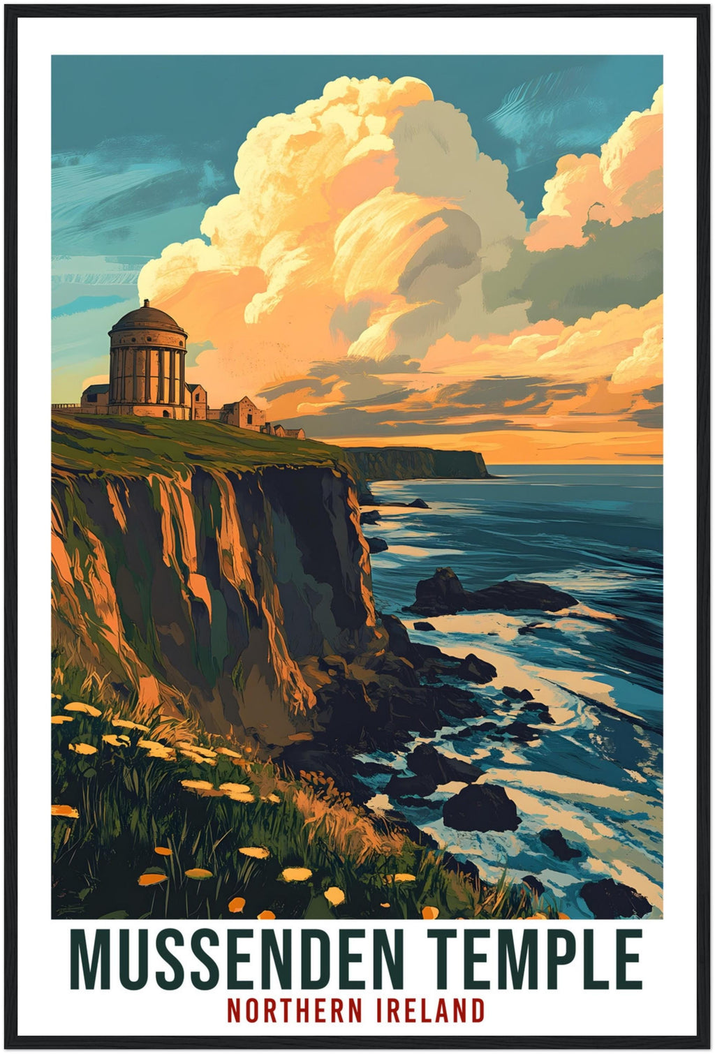 Mussenden Temple Travel Print Northern Ireland Home Decor PLACE Wall Art Wall Hanging Art Lover Artwork Travel Poster North Coast Travel Art