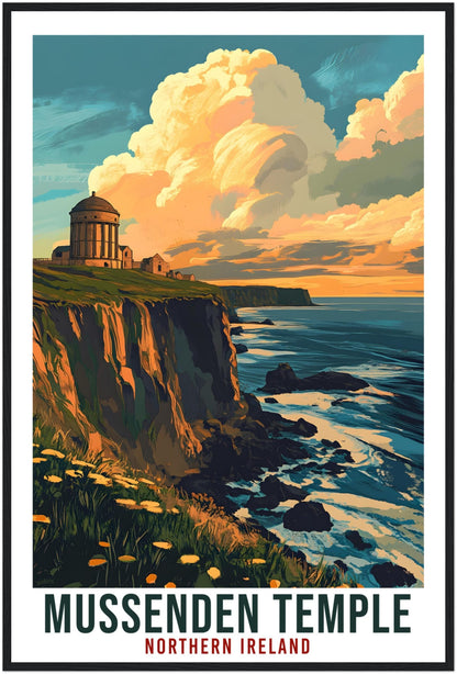 Mussenden Temple Travel Print Northern Ireland Home Decor PLACE Wall Art Wall Hanging Art Lover Artwork Travel Poster North Coast Travel Art