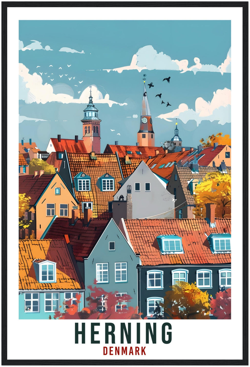 Herning Travel Print Denmark Wall Art Wall Hanging Home Living Décor Herning Gift Art Lovers Gift Denmark Artwork Gift Danish Travel Poster
