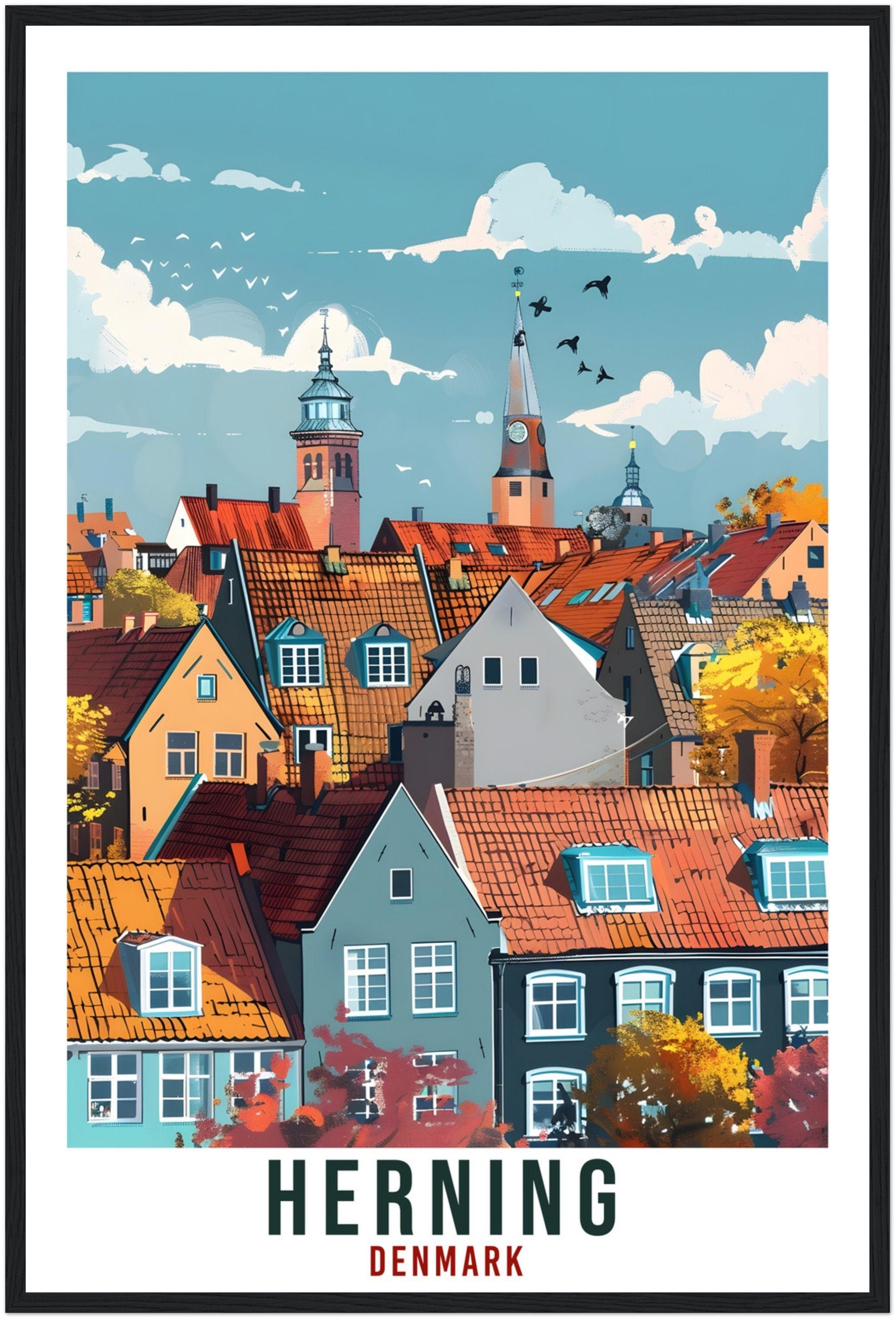 Herning Travel Print Denmark Wall Art Wall Hanging Home Living Décor Herning Gift Art Lovers Gift Denmark Artwork Gift Danish Travel Poster