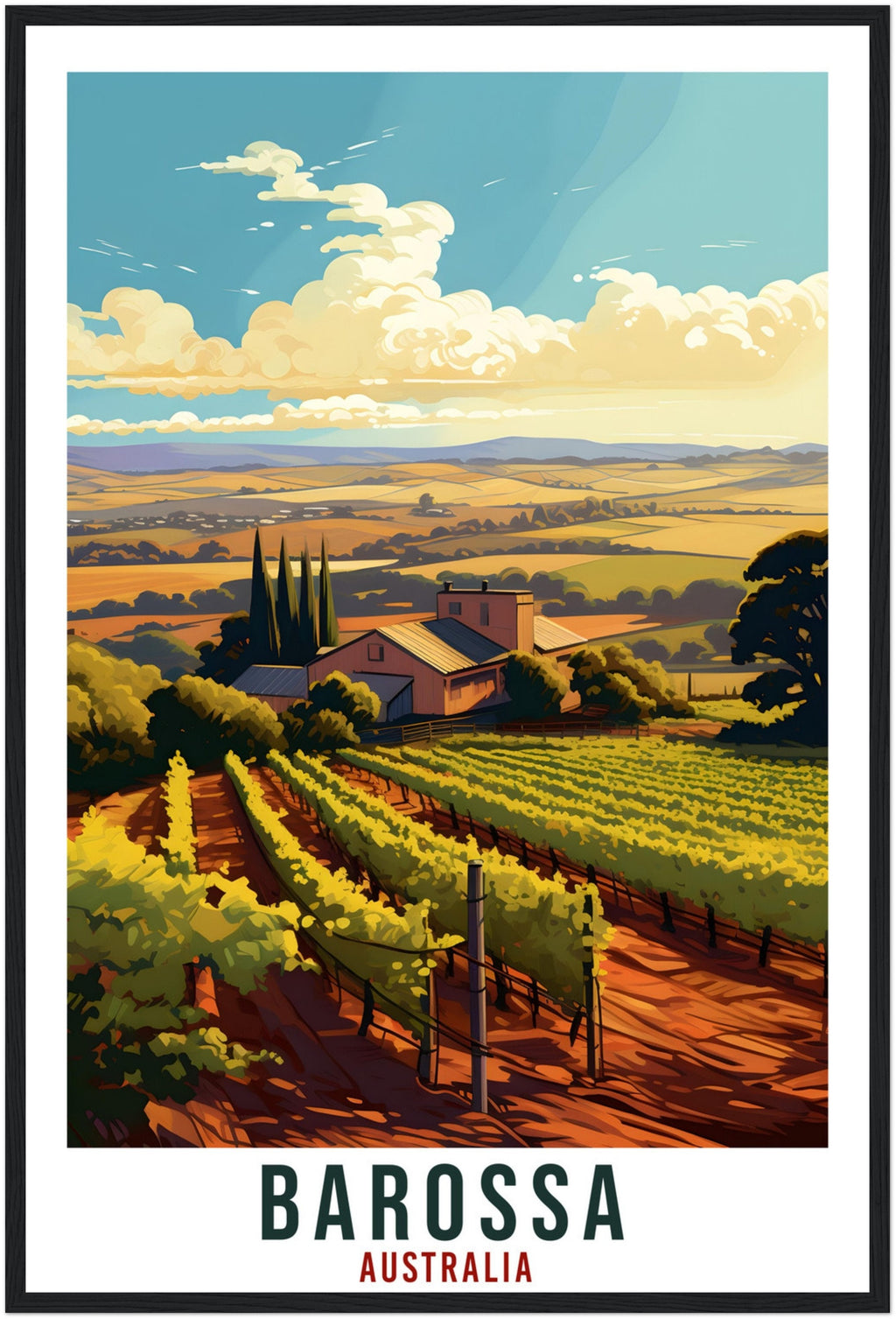 Barossa Travel Poster Wall Art Barossa Australian Wine Region Artwork Wall Hanging Art Gifts Barossa Travel Print Australian Art Lovers Gift
