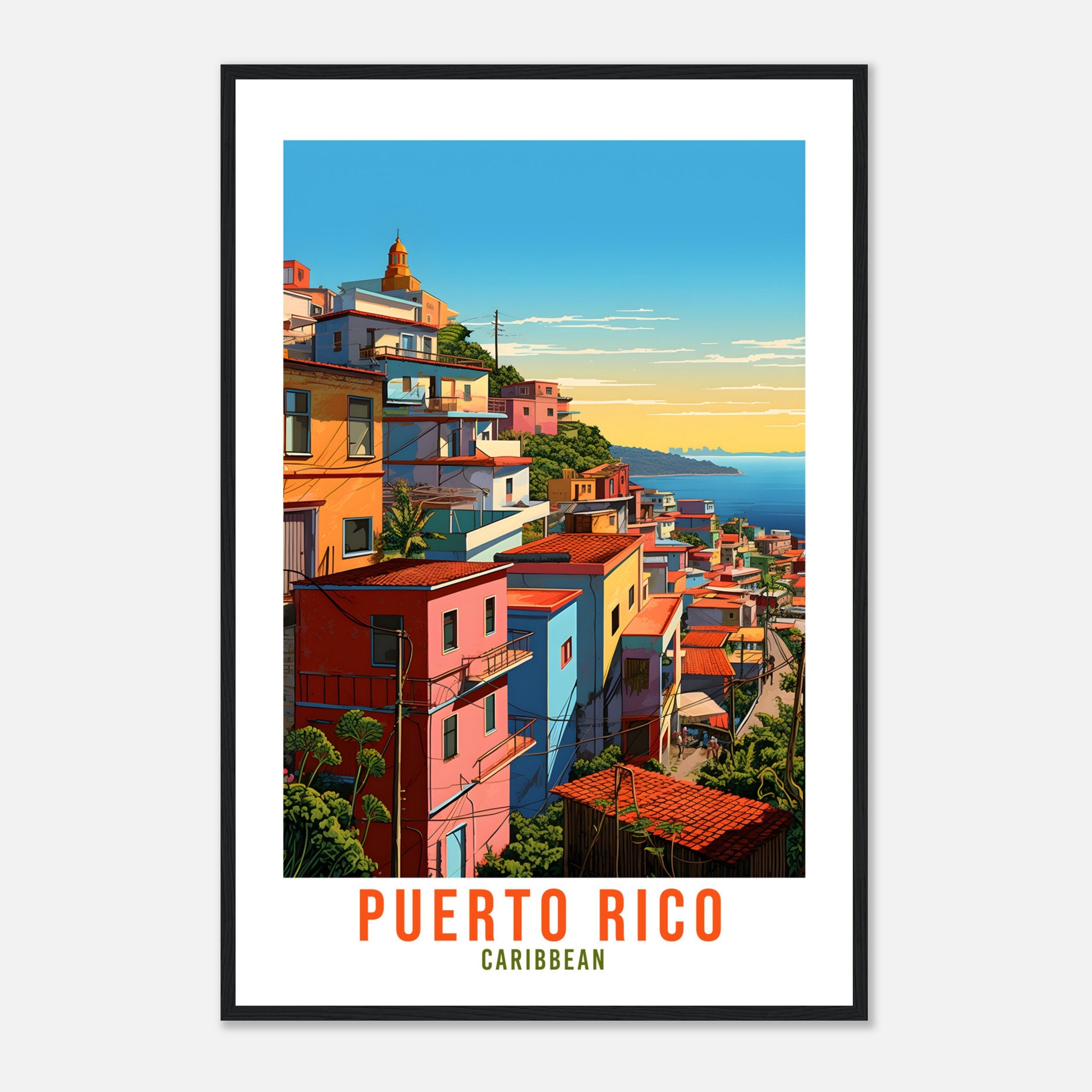 Puerto Rico Travel Print Wall Art Caribbean Sunset Wall Hanging Home Décor Puerto Rico Gift Art Lovers San Juan Travel Poster Puerto Rican
