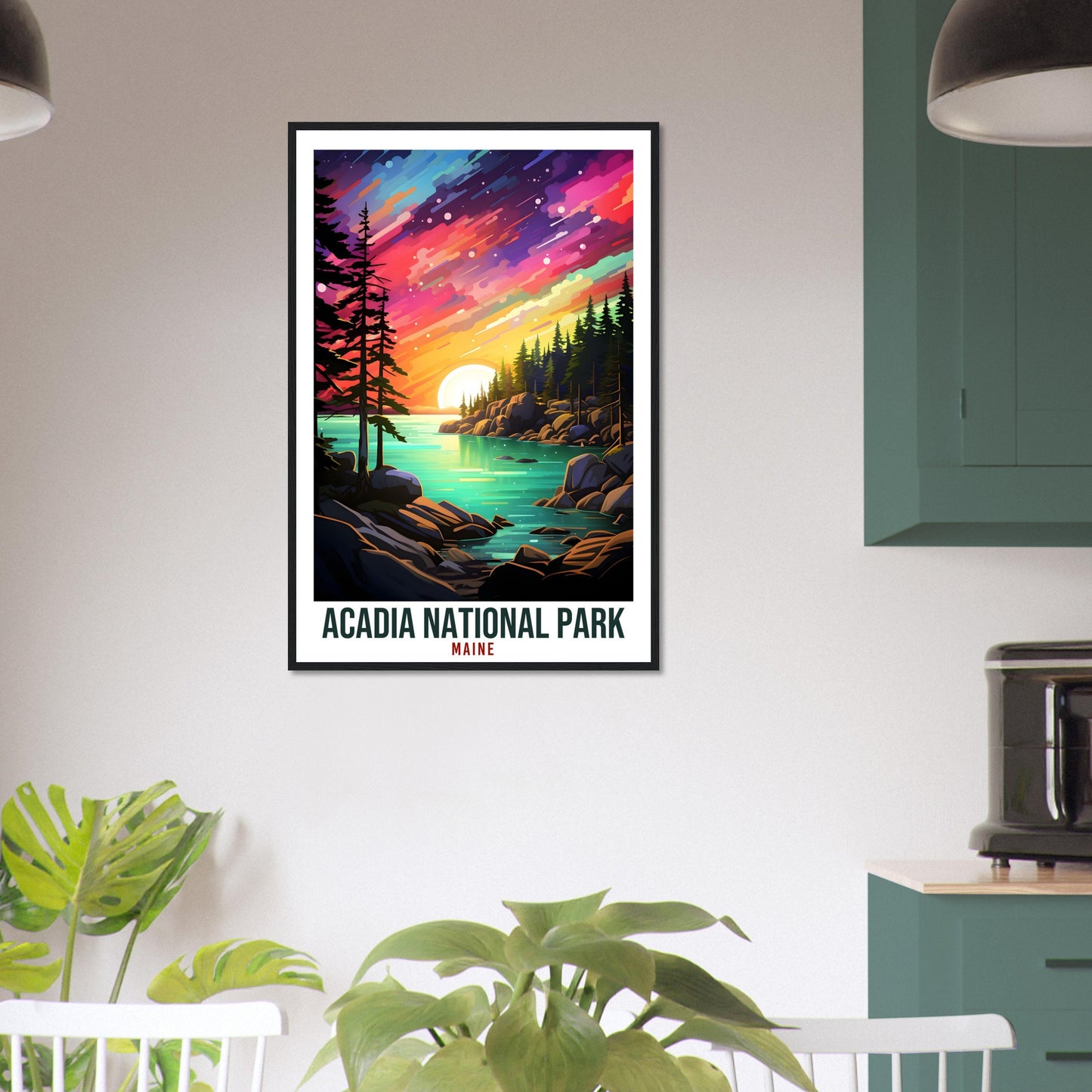 Acadia National Park Travel Print Maine Northern Lights Wall Art Wall Hanging Travel Art Gift Acadia Maine Travel Poster Artwork Art Lover
