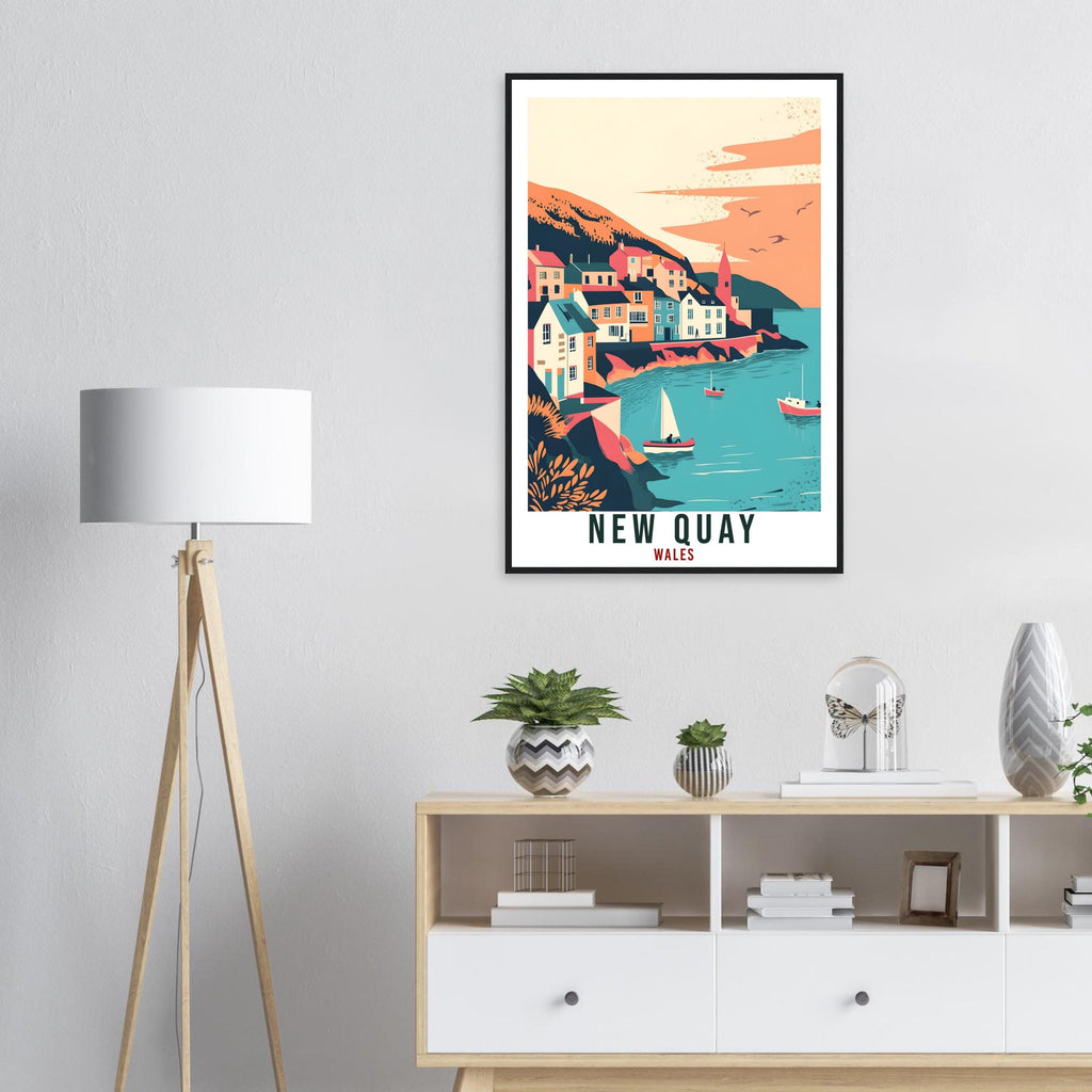New Quay Travel Print Wales Home Decor New Quay Wall Art Wall Hanging Art Lover Wales Artwork Travel Poster Wales New Quay Travel Art Gift