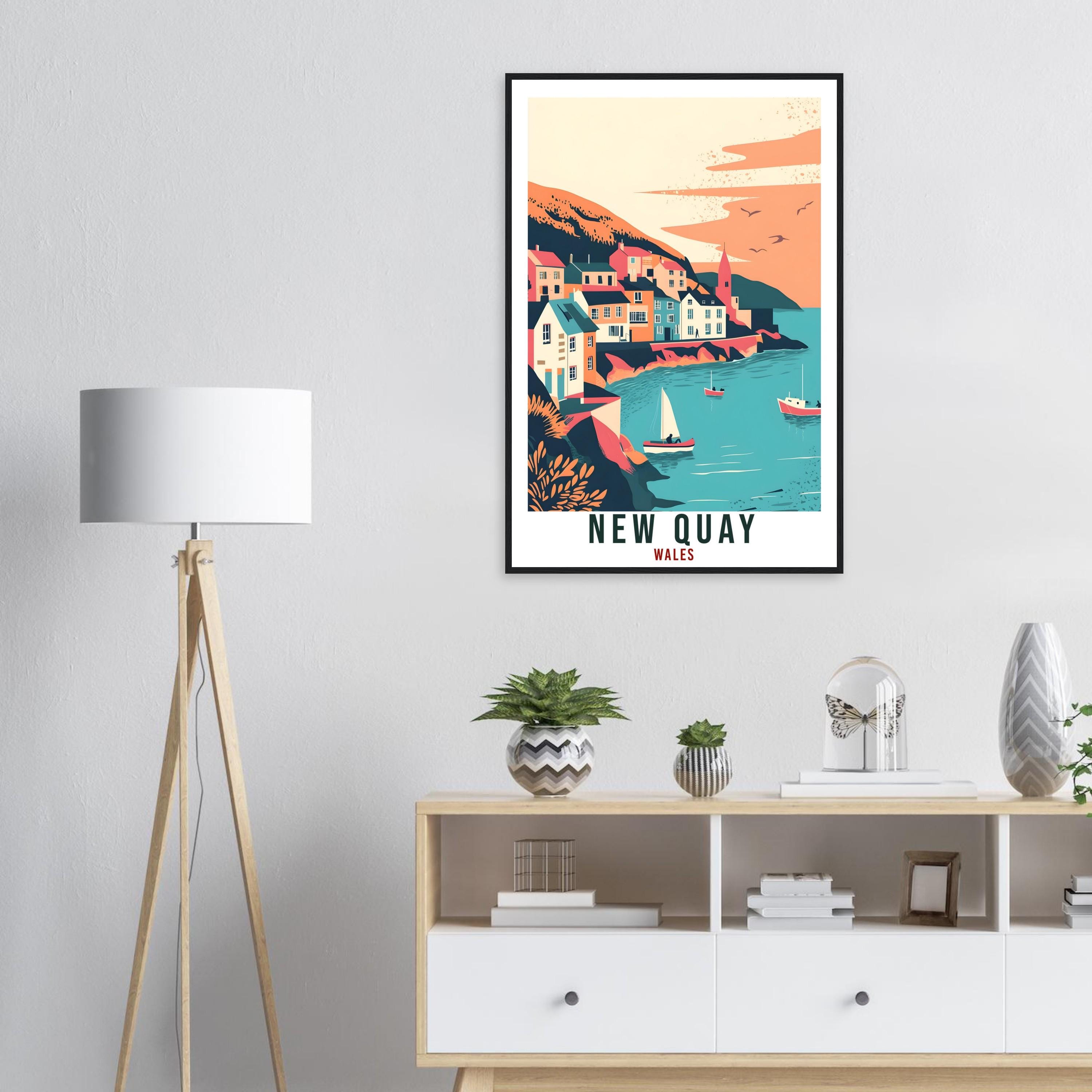 New Quay Travel Print Wales Home Decor New Quay Wall Art Wall Hanging Art Lover Wales Artwork Travel Poster Wales New Quay Travel Art Gift