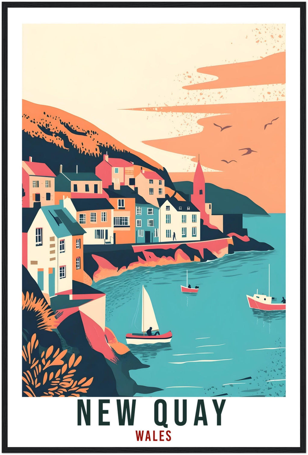 New Quay Travel Print Wales Home Decor New Quay Wall Art Wall Hanging Art Lover Wales Artwork Travel Poster Wales New Quay Travel Art Gift