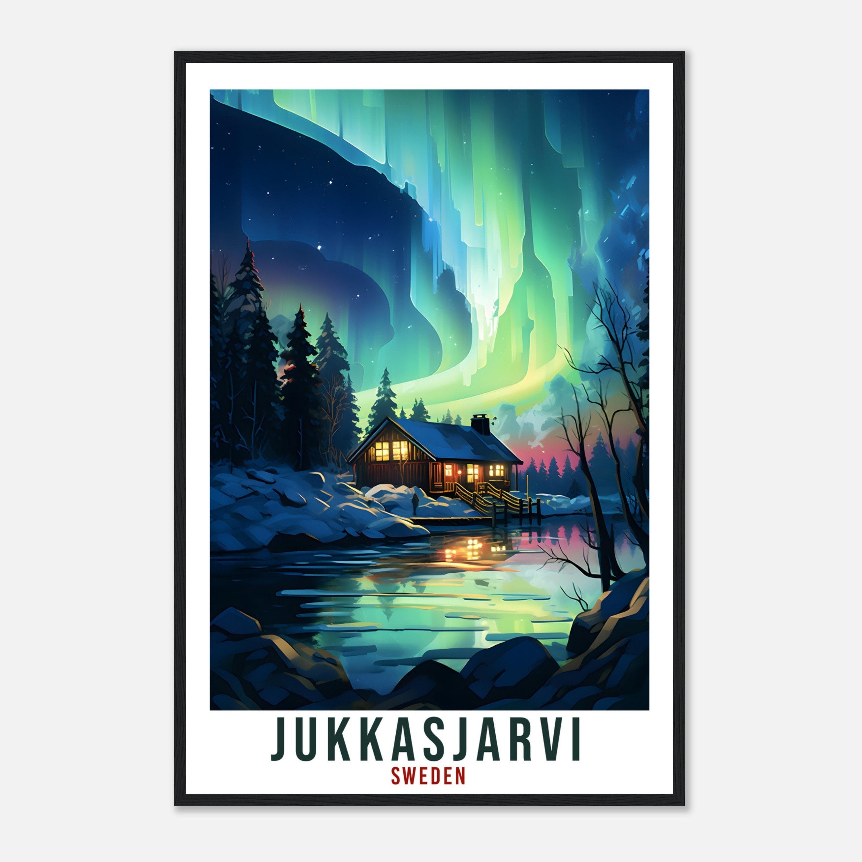 Jukkasjarvi Travel Print Sweden Northern Lights Wall Art Wall Hanging Travel Art Gift Jukkasjarvi Travel Poster Sweden Landscape Art Lover