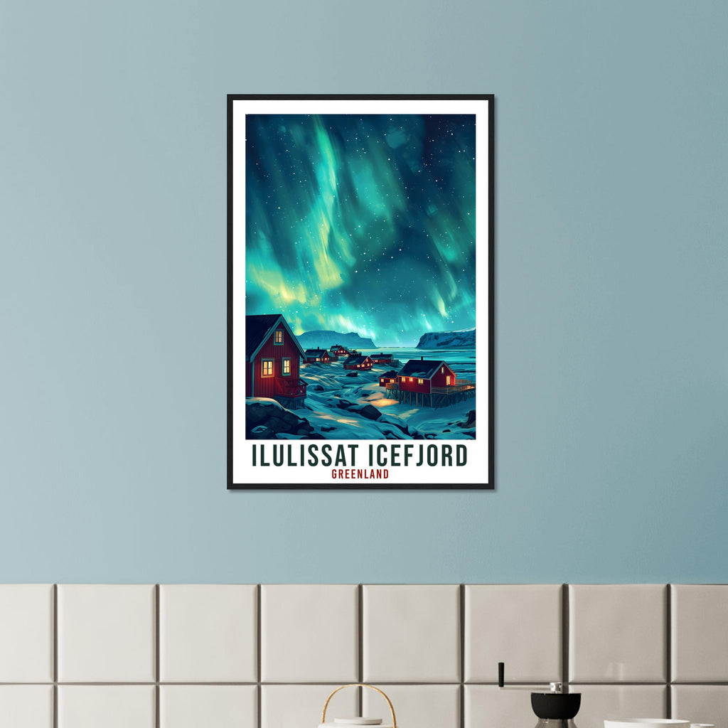 Ilulissat Icefjord Travel Print Greenland Northern Lights Wall Art Wall Hanging Travel Art Gift Ilulissat Travel Poster Landscape Artwork