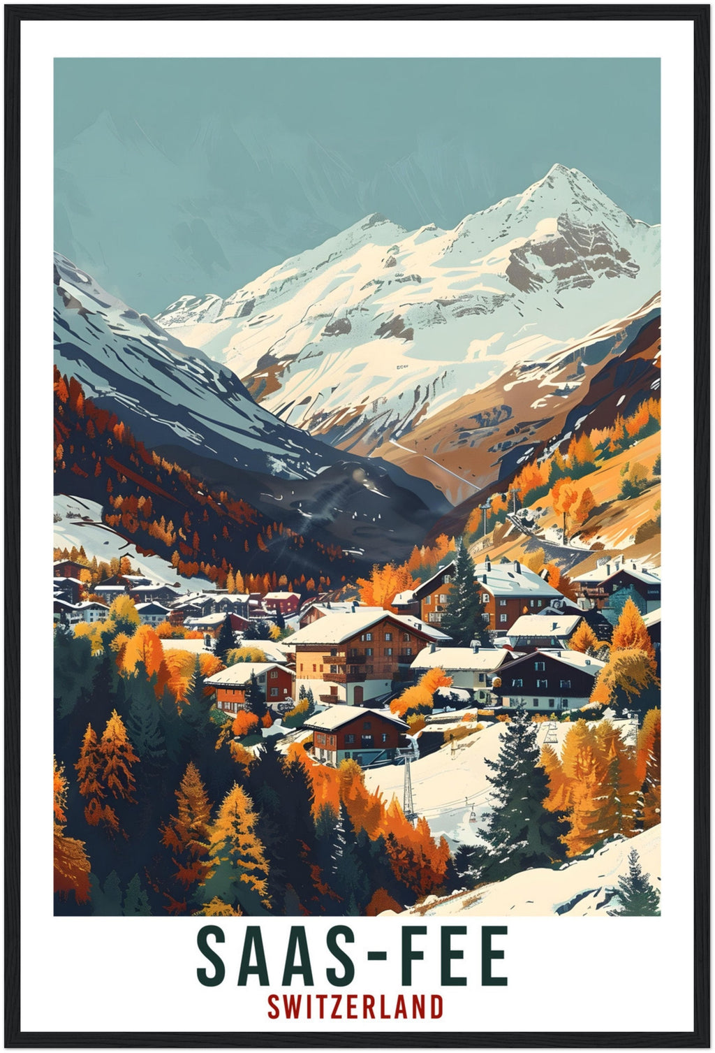 Saas-Fee Travel Print Swiss Wall Art Wall Hanging Home Living Décor Saas-Fee Gift Art Lovers Switzerland Artwork Gift Swiss Travel Poster