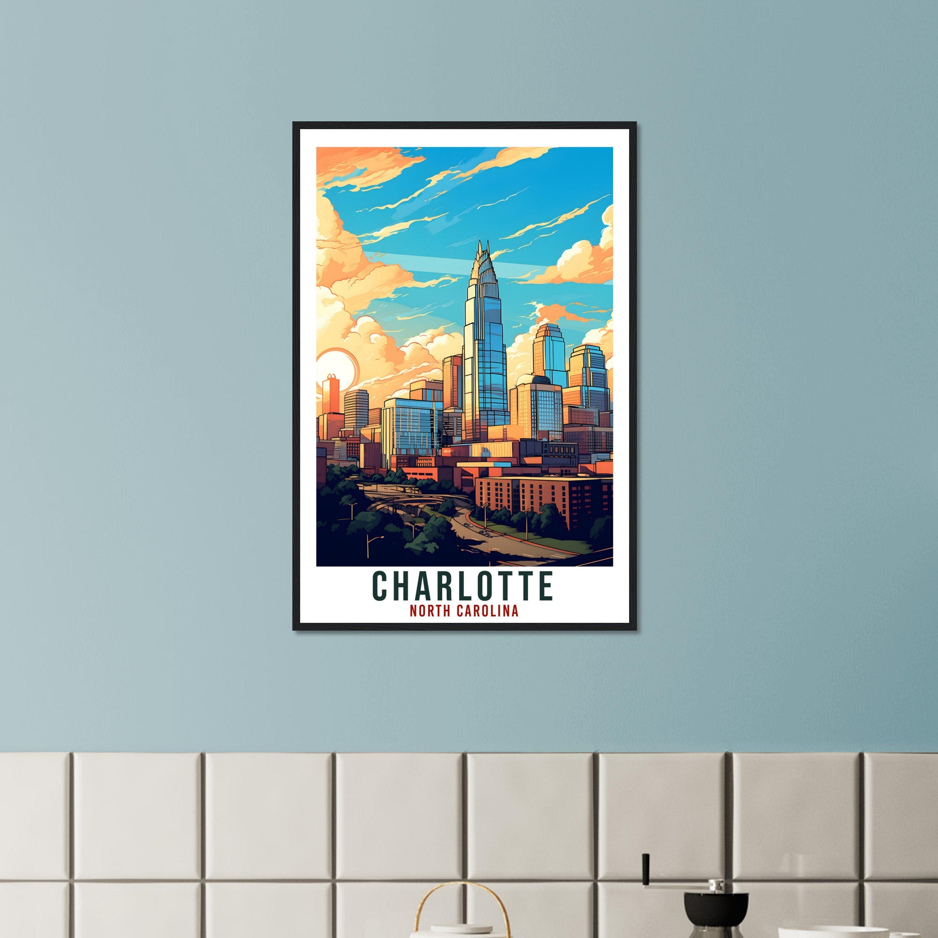 Charlotte Travel Print North Carolina Home Decoration US Wall Art Gift Wall Hanging Art Lover North Carolina Artwork Charlotte Travel Poster