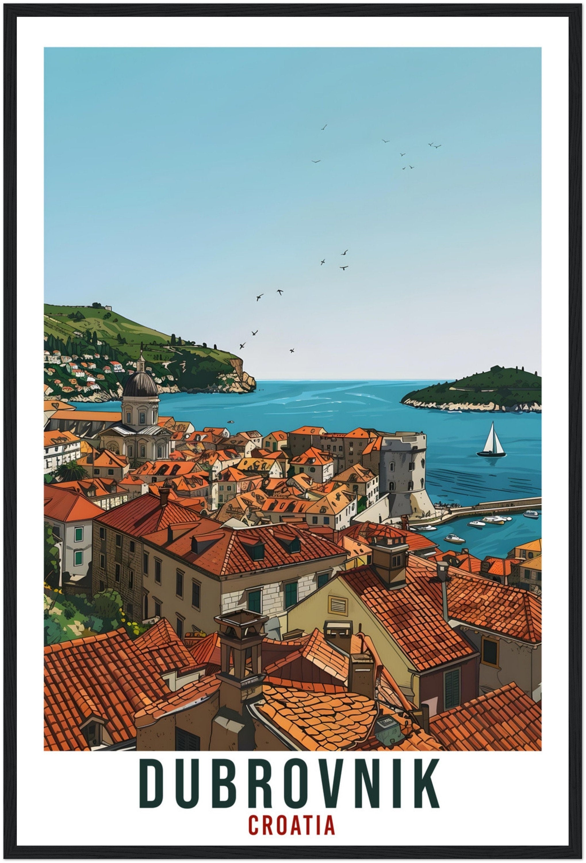 Dubrovnik Travel Print Croatia Wall Art Wall Hanging Home Décor Dubrovnik Gift Croatian Landmark Artwork Gift Croatia Holiday Travel Poster