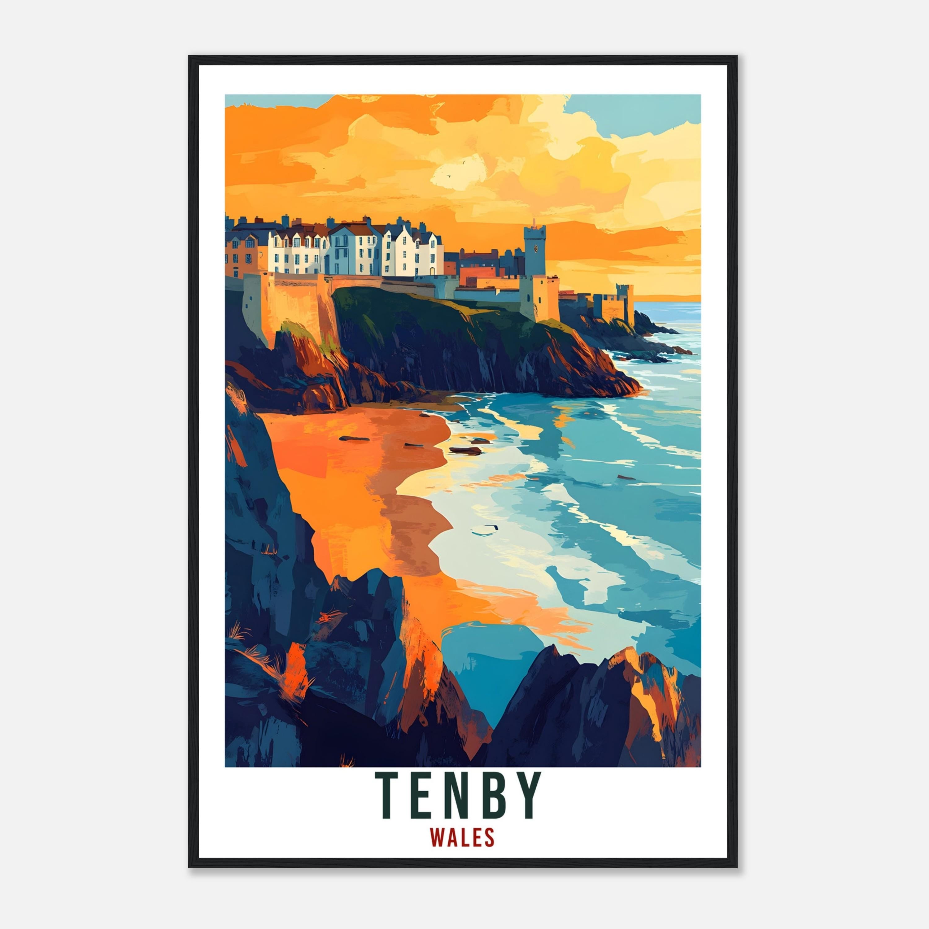 Tenby Travel Print Wales Home Decor Tenby Wall Art Wall Hanging Art Lover Wales Artwork Travel Poster Wales Tenby Travel Artwork Gift