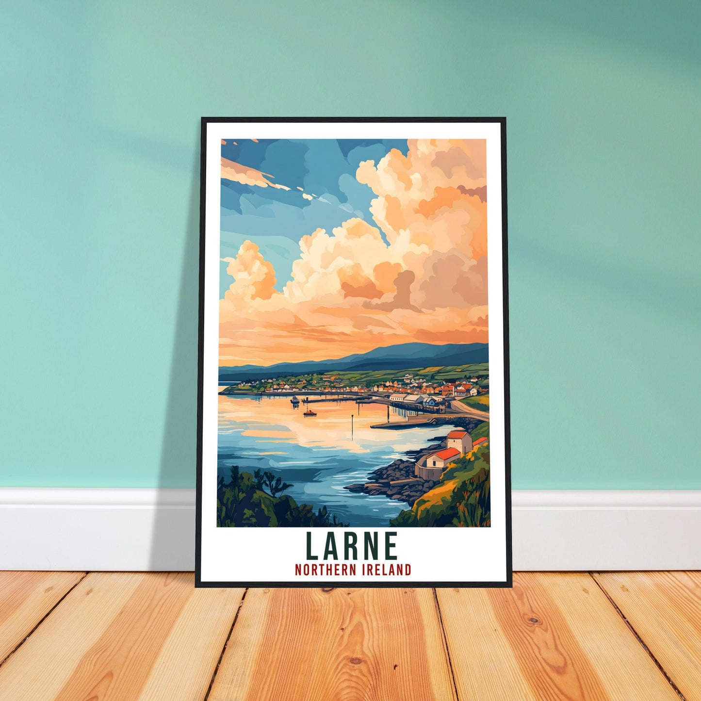 Larne Travel Print Northern Ireland Home Decor Co Antrim Wall Art Wall Hanging Art Lover Irish Artwork Travel Poster Larne Ireland Travel