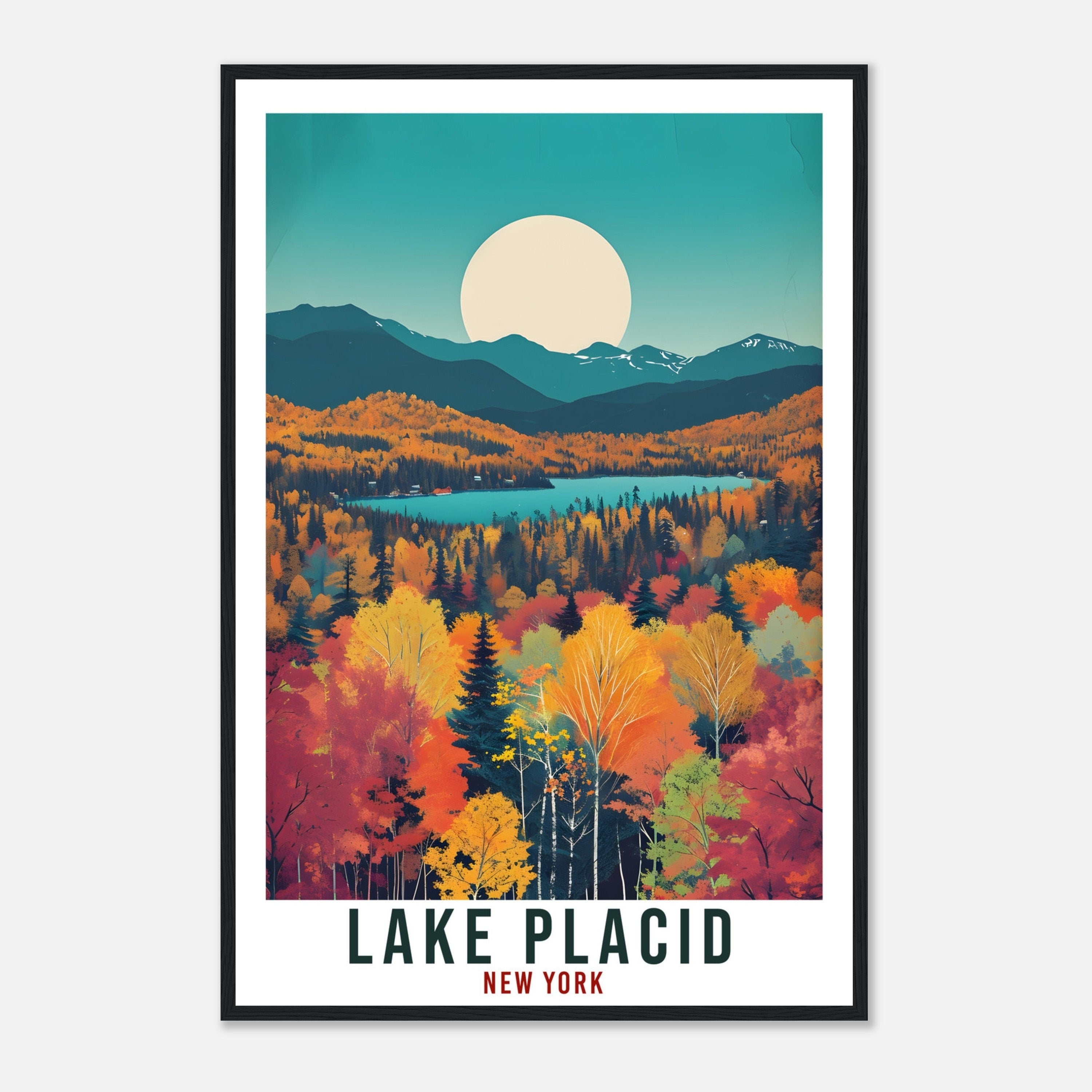 Lake Placid Travel Print New York Home Decoration USA City Wall Art Gift Wall Hanging Art Lover New York Artwork Lake Placid Travel Poster