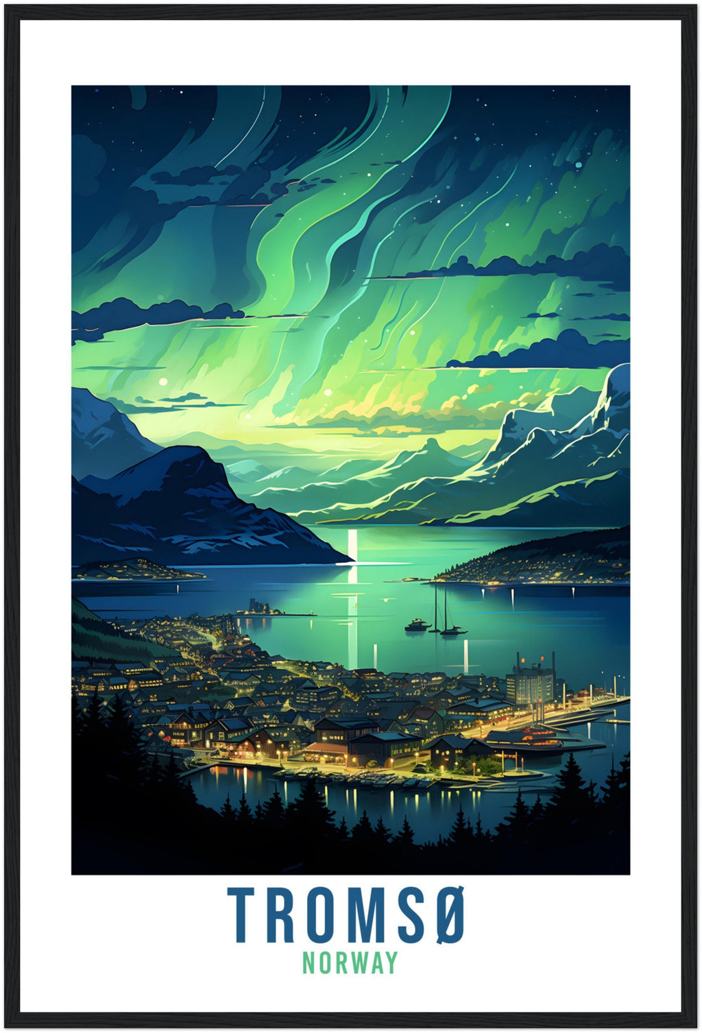 Tromsø Norway Northern Lights Travel Print Tromsø Wall Hanging Norway Aurora Borealis Arctic Tromsø Travel Poster Northern Norway Wall Art