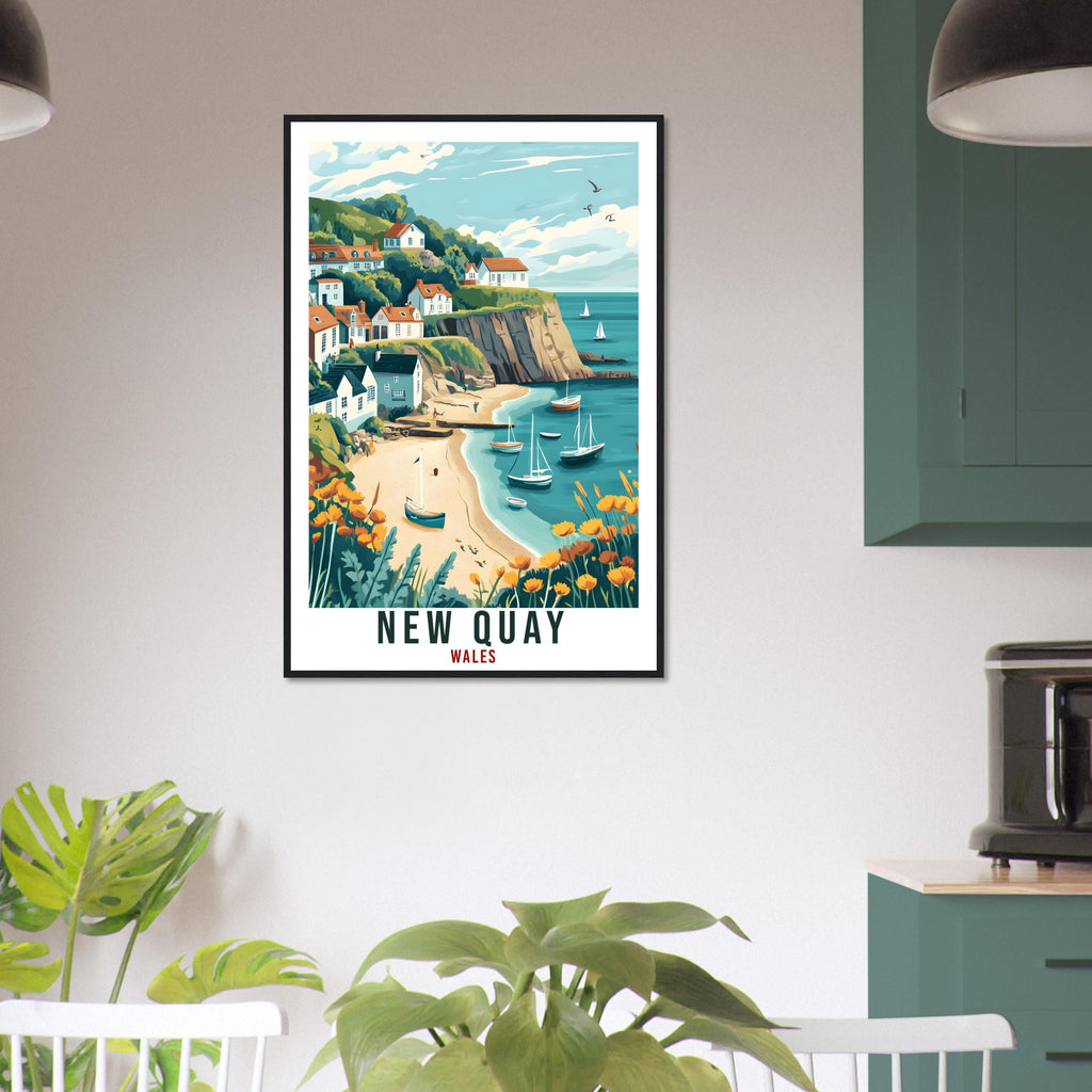 New Quay Travel Poster Wales Home Decor New Quay Wall Art Wall Hanging Art Lover Wales Artwork Travel Print Wales New Quay Travel Art Gift